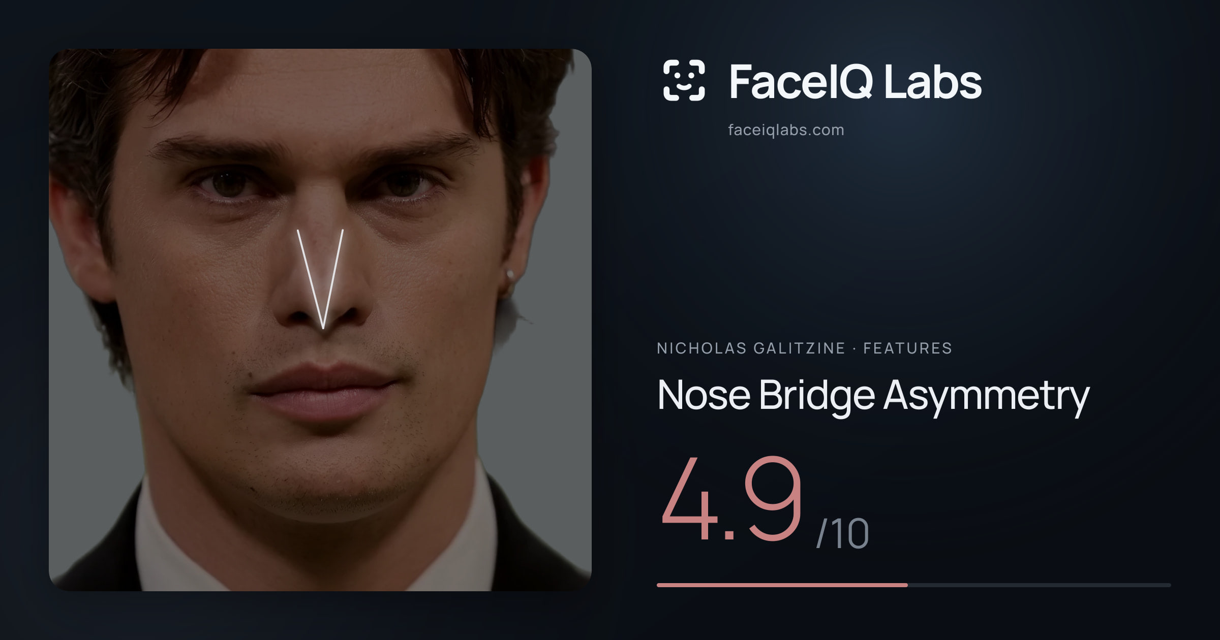 Nicholas Galitzine Nose Bridge Asymmetry: 4.9/10, drawn on the photo