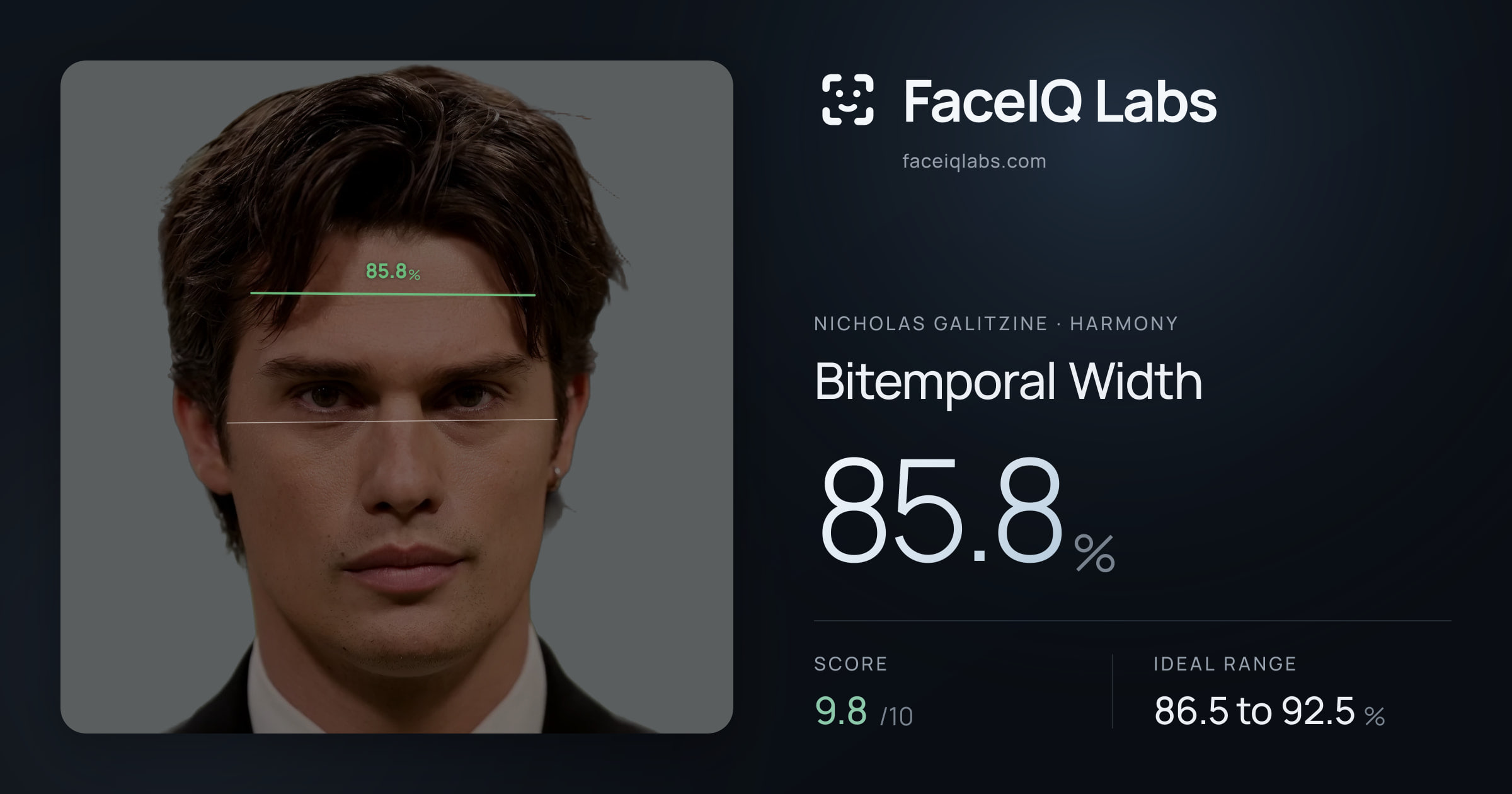 Nicholas Galitzine Bitemporal Width: 85.8%, drawn on the photo
