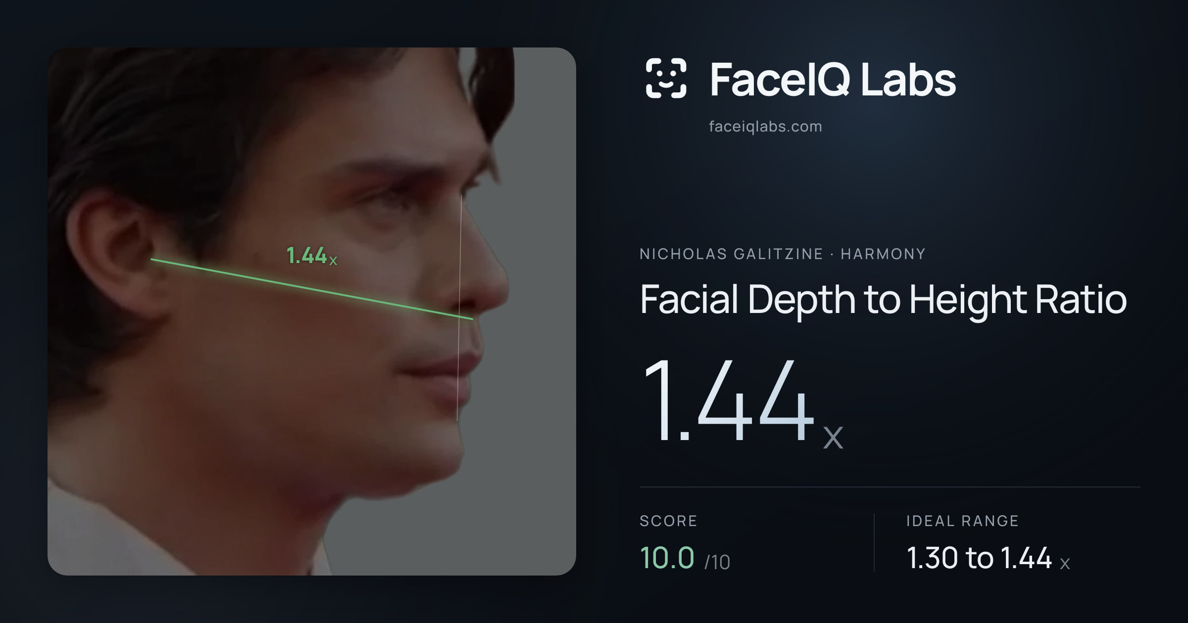 Nicholas Galitzine Facial Depth to Height Ratio: 1.44x, drawn on the photo