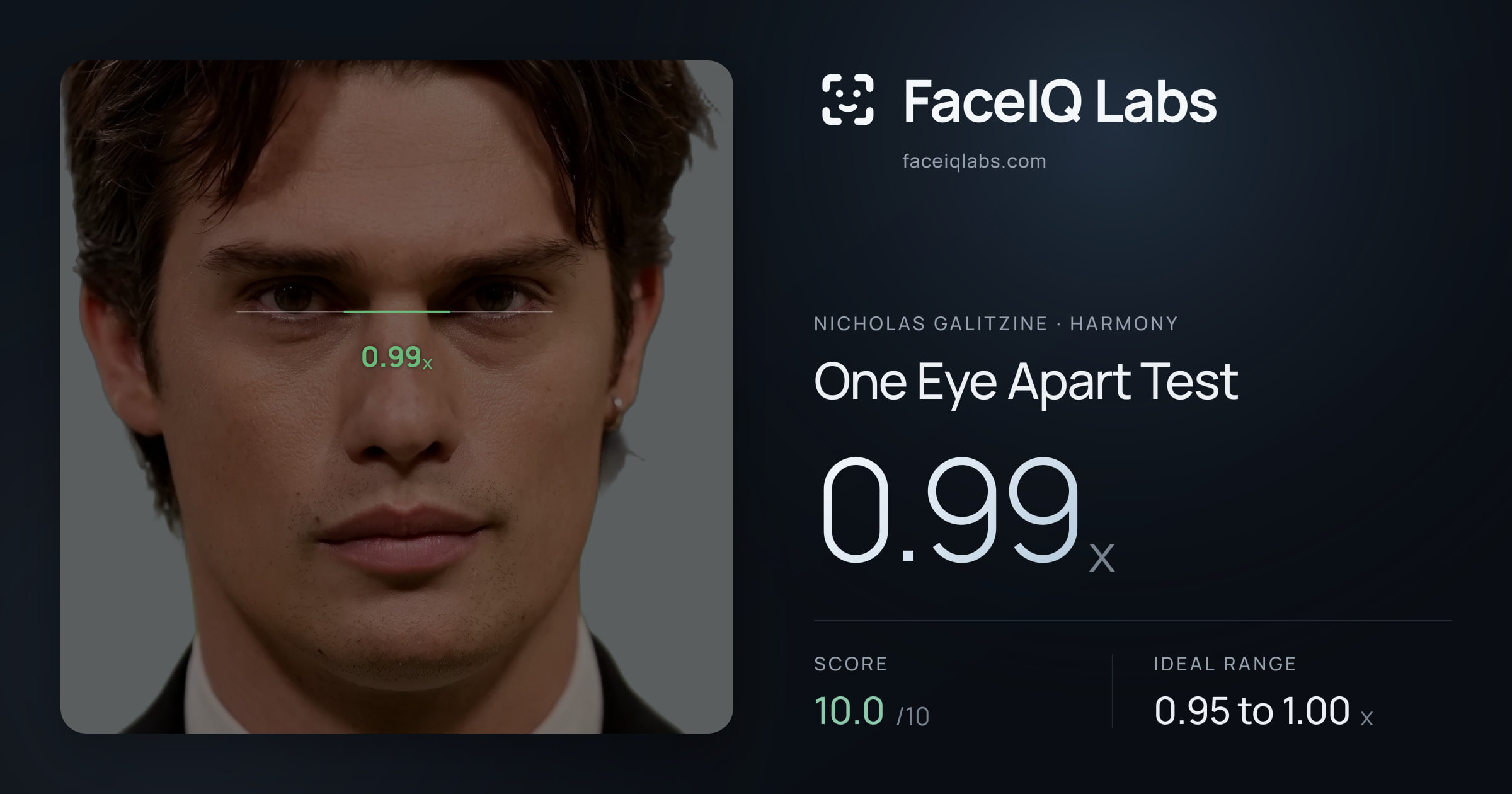 Nicholas Galitzine One Eye Apart Test: 0.99x, drawn on the photo