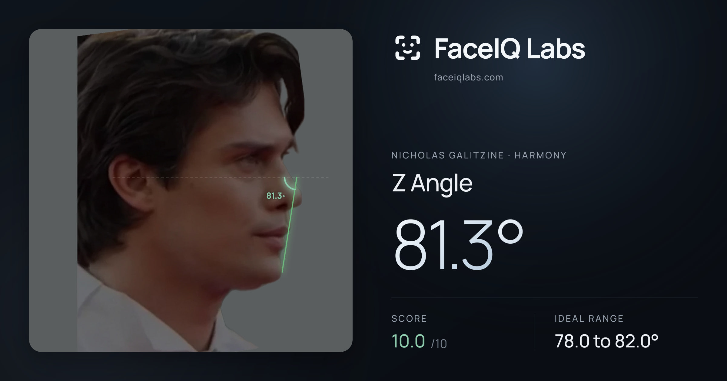 Nicholas Galitzine Z Angle: 81.3°, drawn on the photo