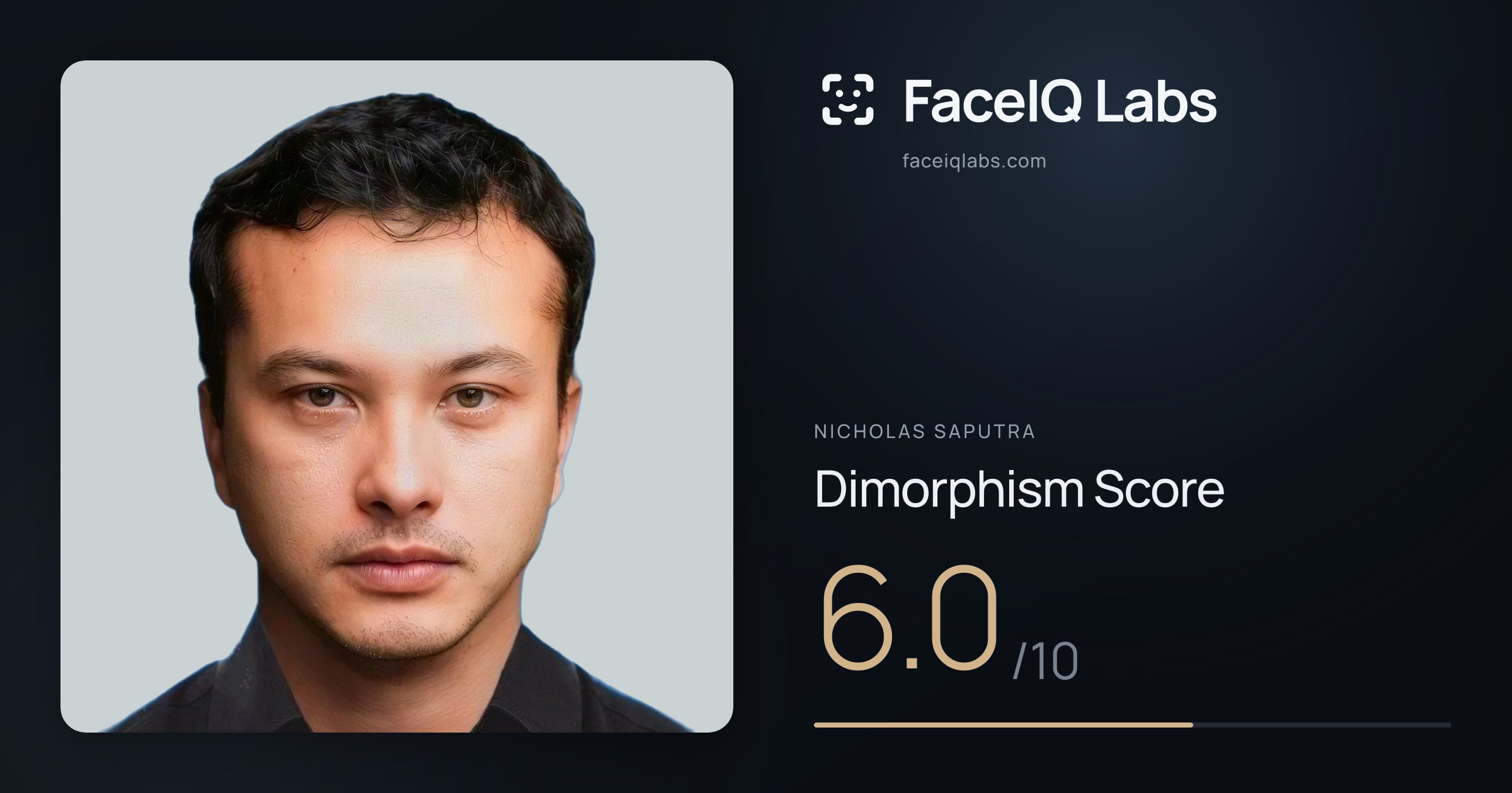 Nicholas Saputra Dimorphism: 6.0/10, with each assessment drawn on the photo