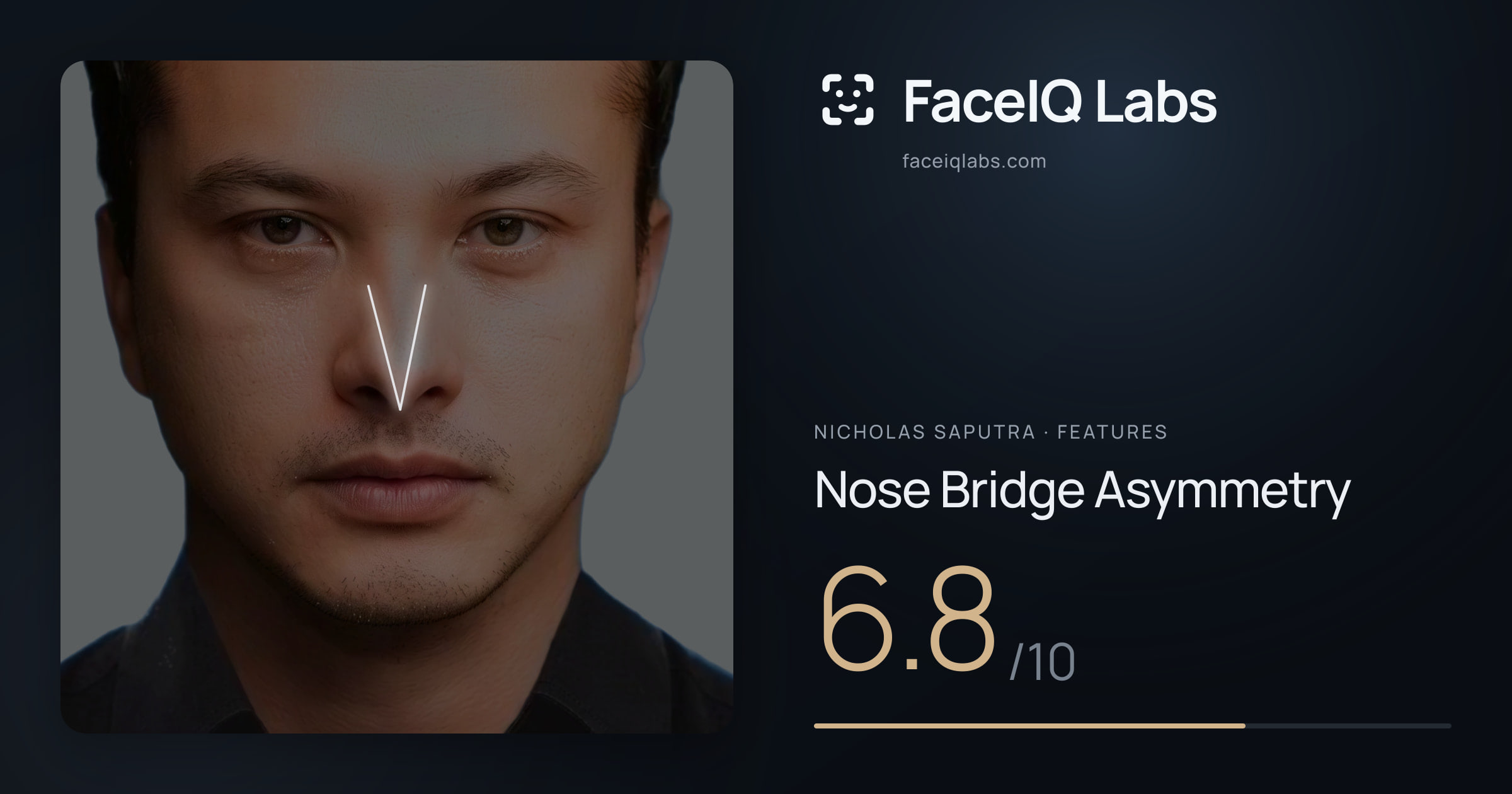 Nicholas Saputra Nose Bridge Asymmetry: 6.8/10, drawn on the photo
