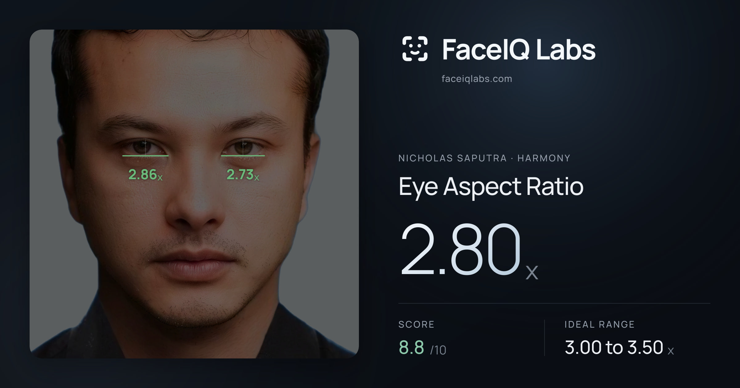 Nicholas Saputra Eye Aspect Ratio: 2.80x, drawn on the photo