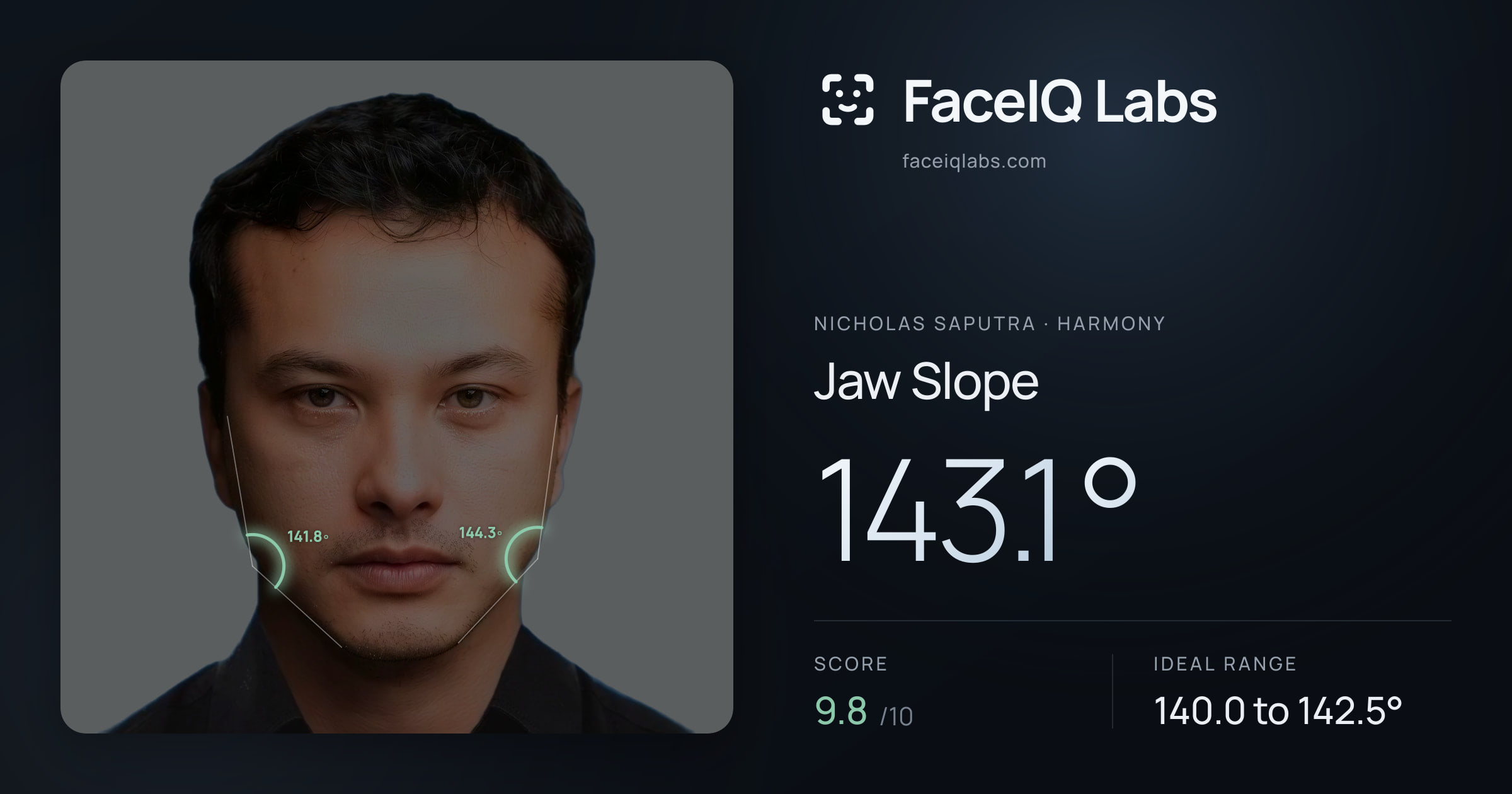 Nicholas Saputra Jaw Slope: 143.1°, drawn on the photo