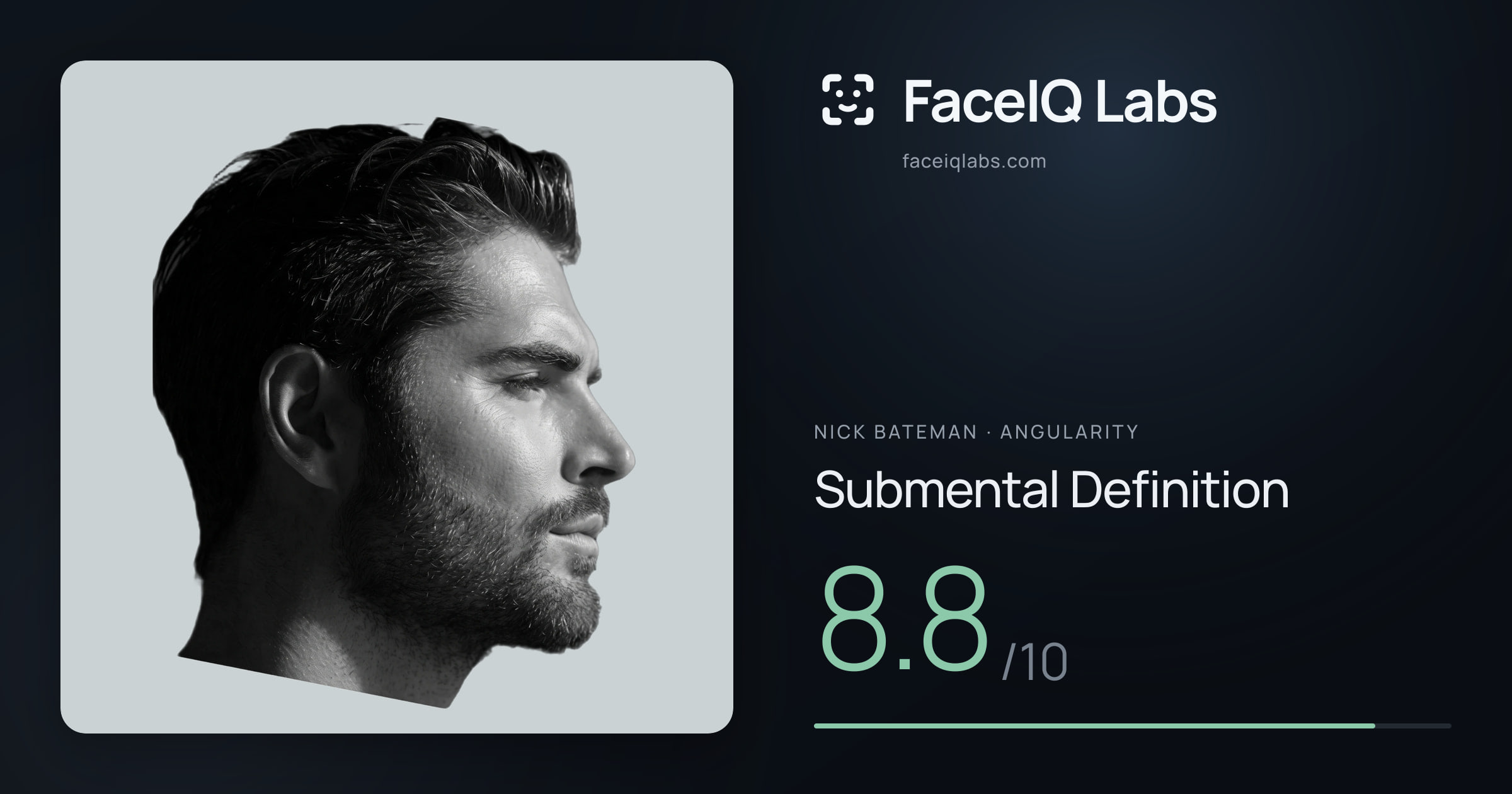 Nick Bateman Submental Definition: 8.8/10, drawn on the photo