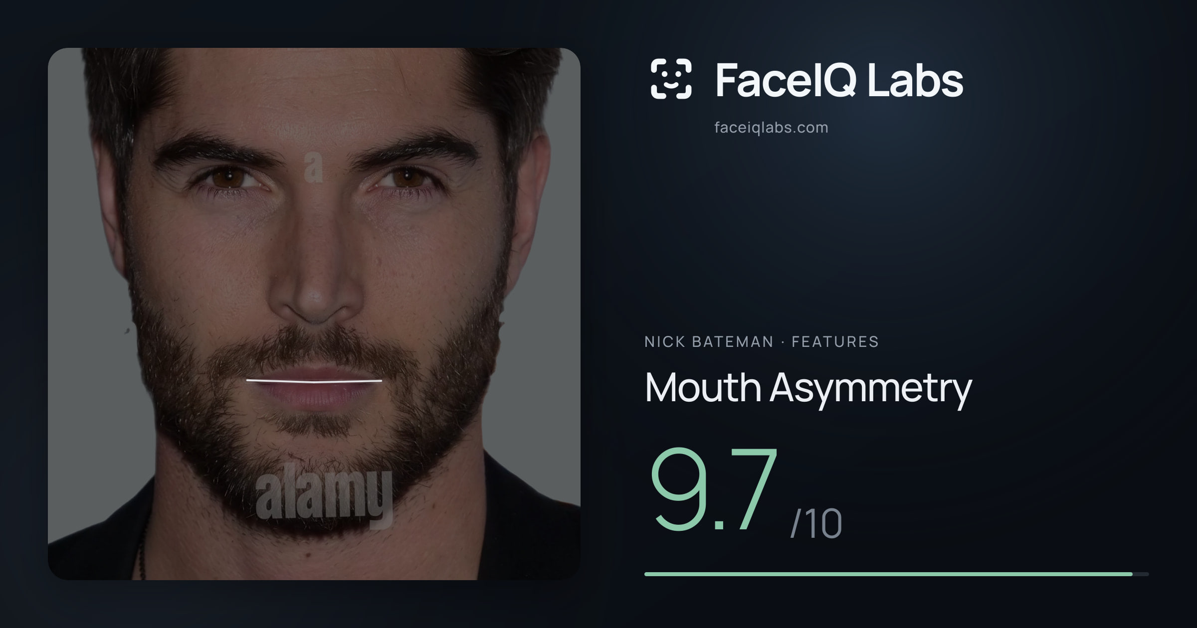 Nick Bateman Mouth Asymmetry: 9.7/10, drawn on the photo