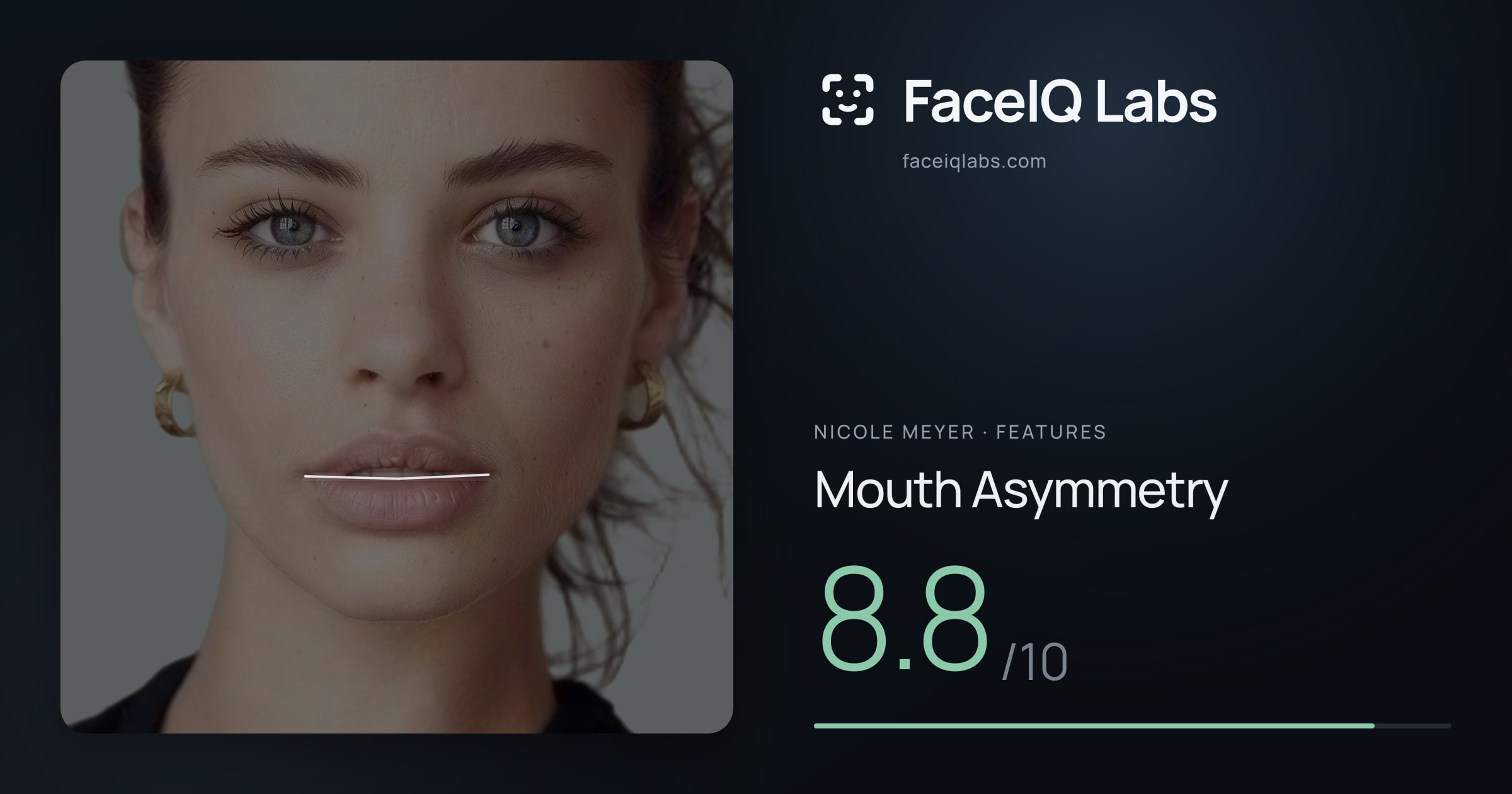 Nicole Meyer Mouth Asymmetry: 8.8/10, drawn on the photo