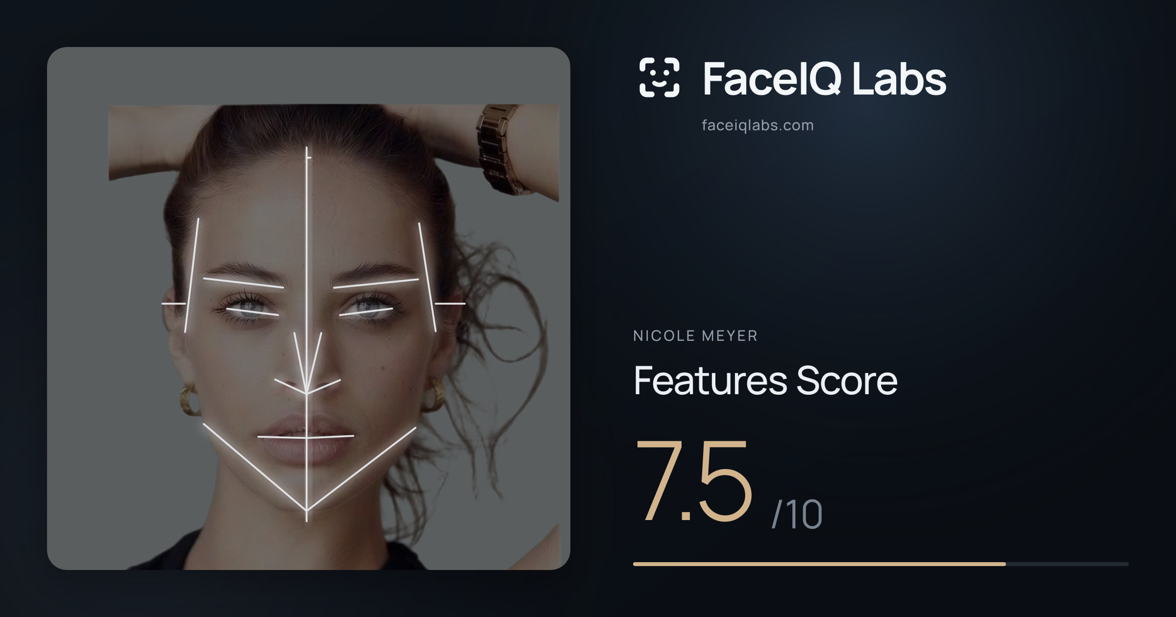 Nicole Meyer Features: 7.5/10, with each assessment drawn on the photo