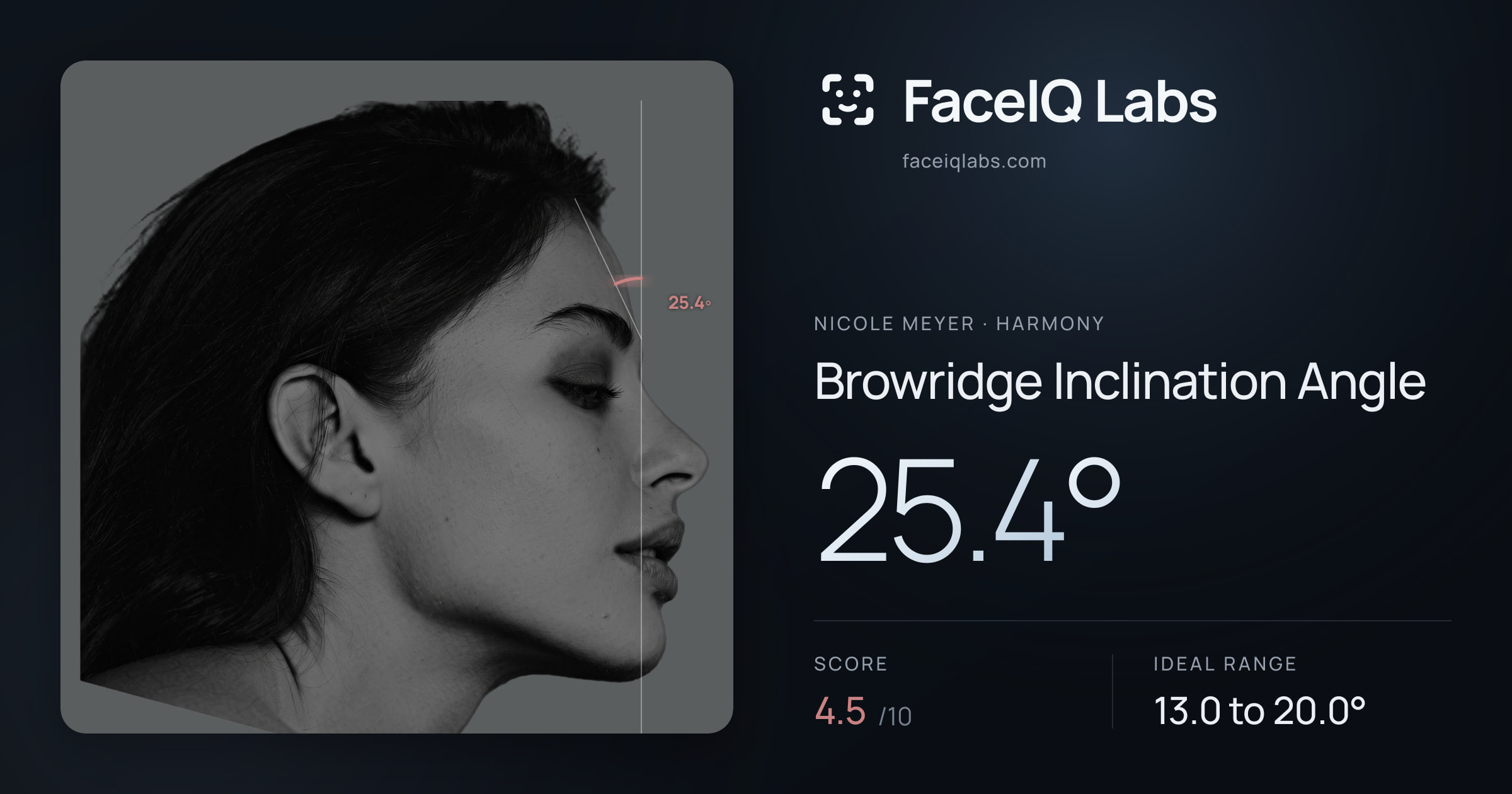 Nicole Meyer Browridge Inclination Angle: 25.4°, drawn on the photo