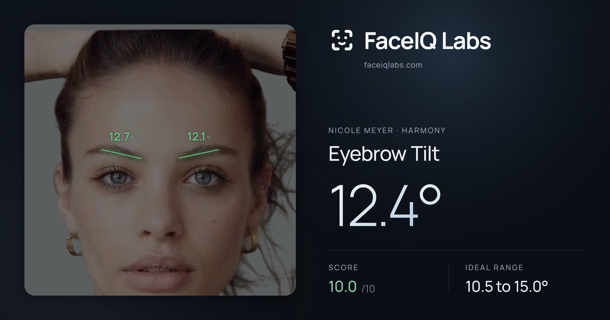 Nicole Meyer Eyebrow Tilt: 12.4°, drawn on the photo