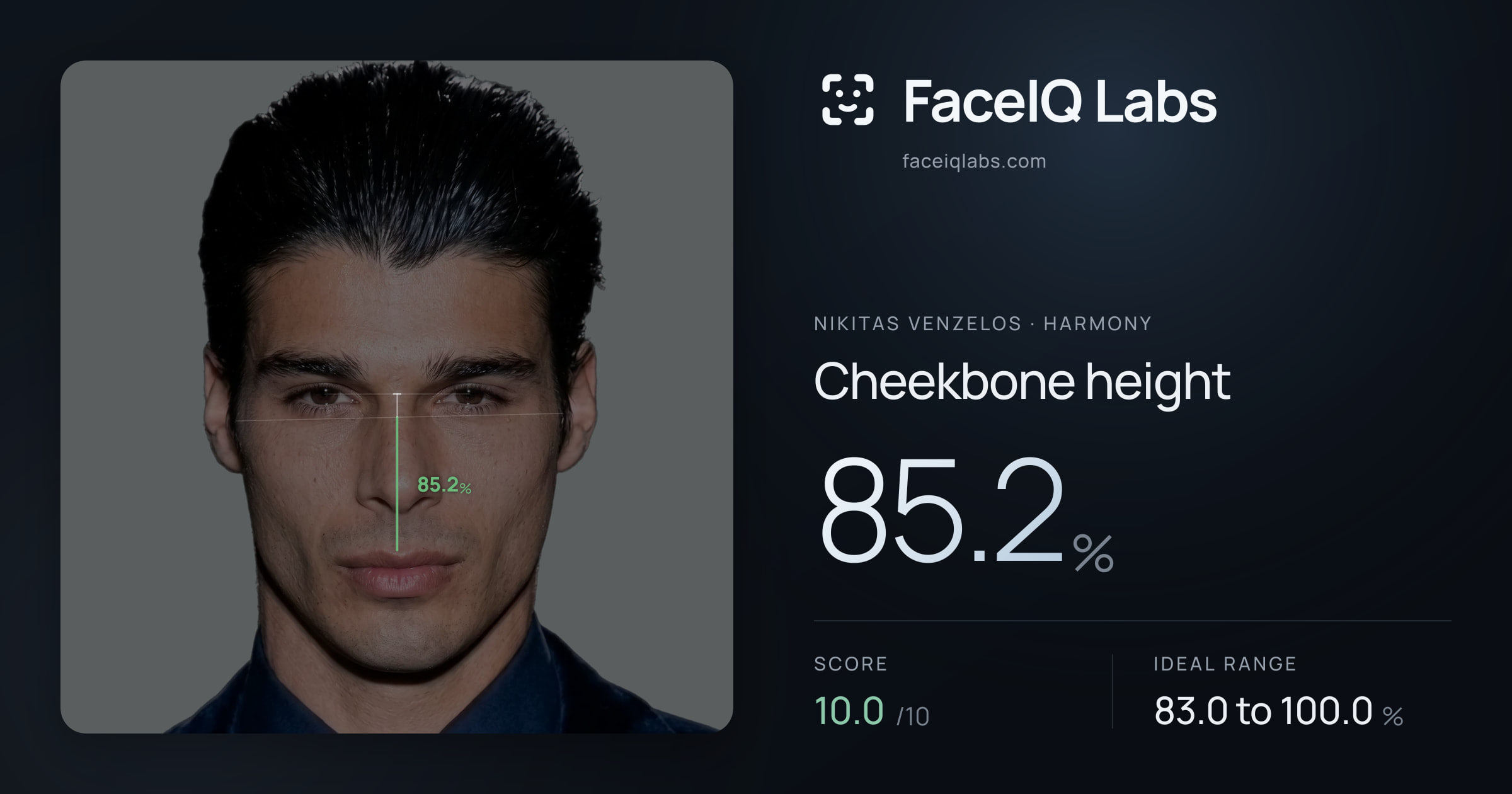 Nikitas Venzelos Cheekbone height: 85.2%, drawn on the photo