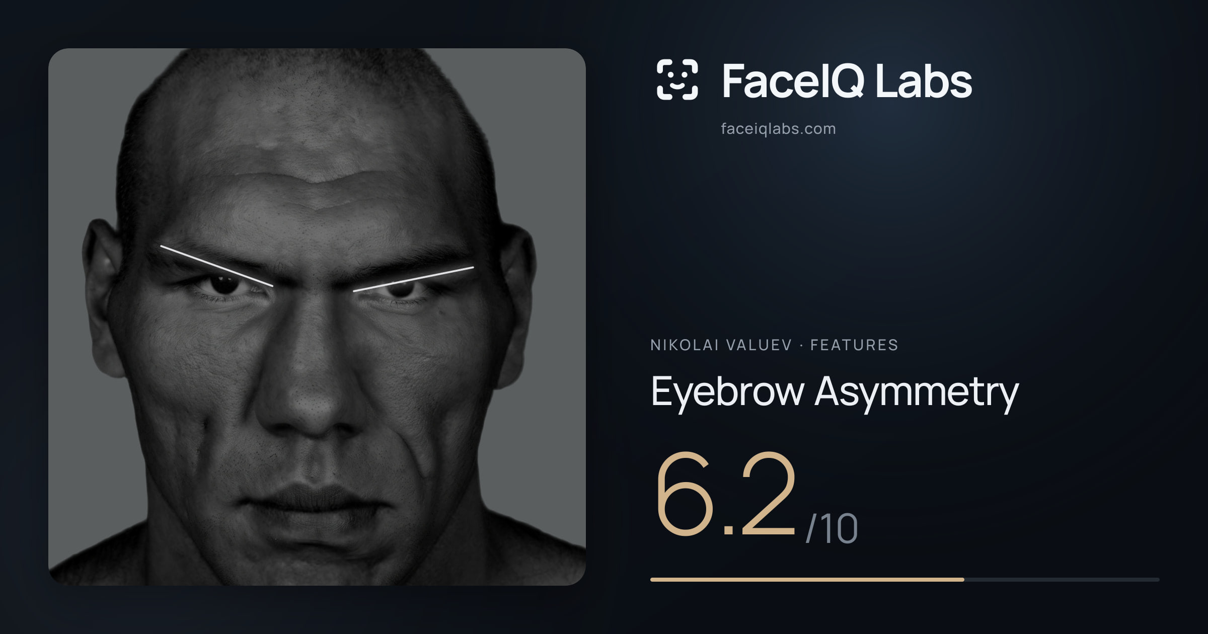 Nikolai Valuev Eyebrow Asymmetry: 6.2/10, drawn on the photo