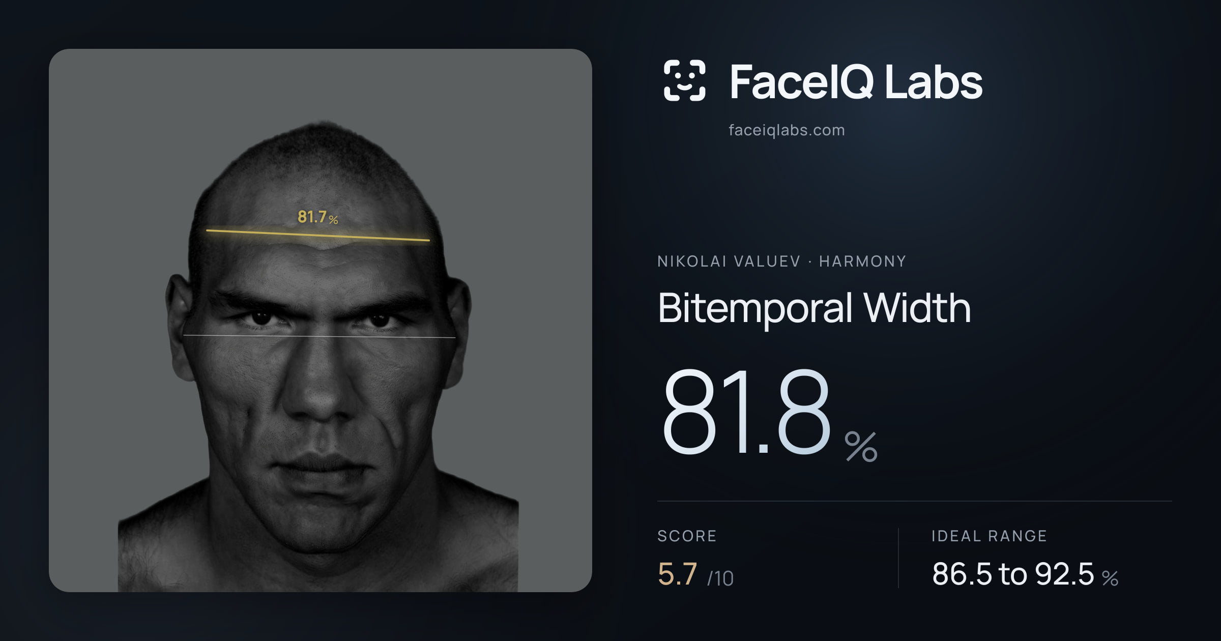 Nikolai Valuev Bitemporal Width: 81.8%, drawn on the photo