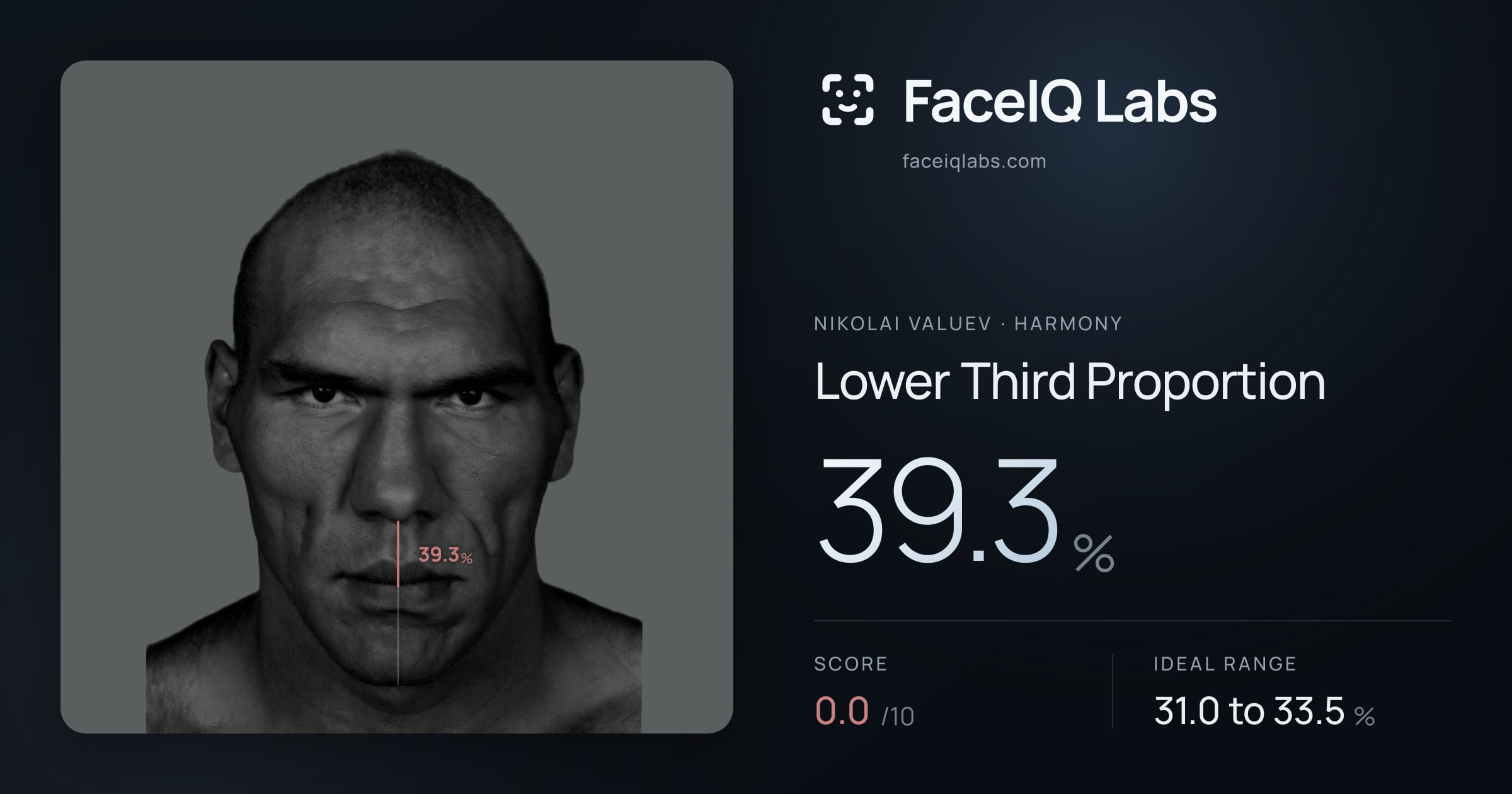 Nikolai Valuev Lower Third Proportion: 39.3%, drawn on the photo