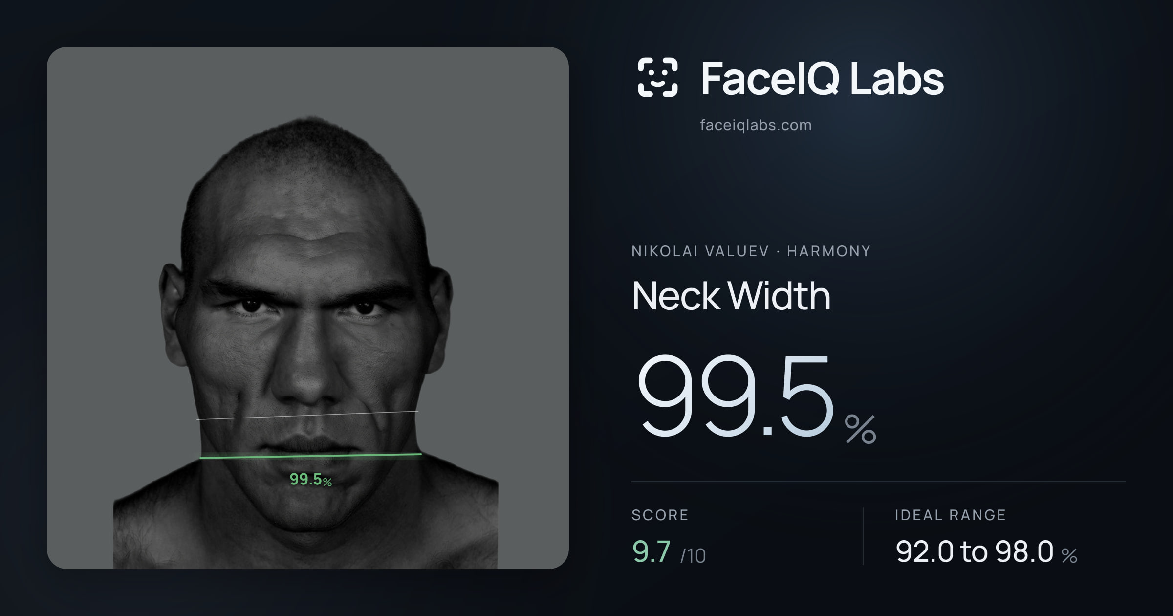 Nikolai Valuev Neck Width: 99.5%, drawn on the photo