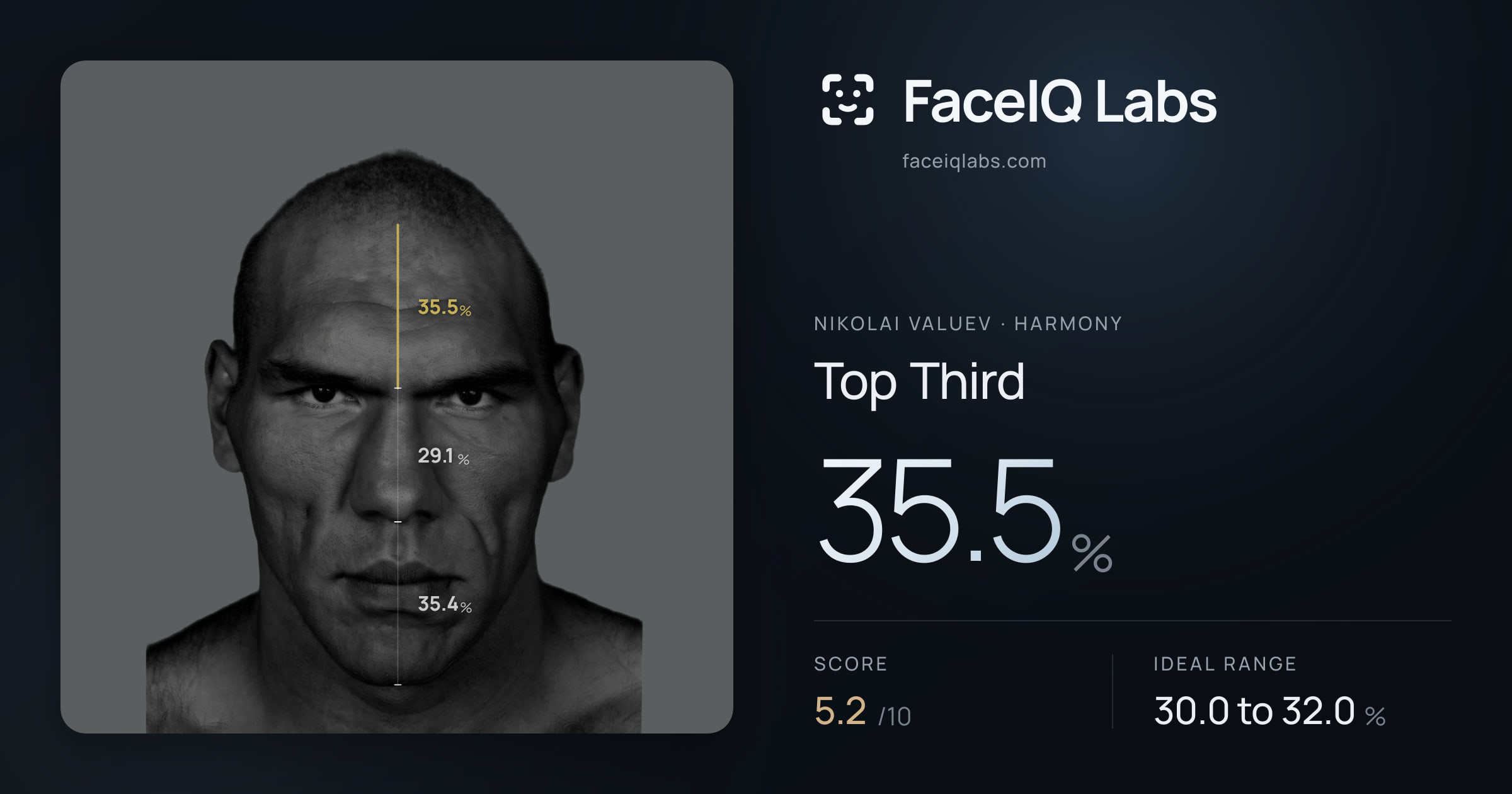 Nikolai Valuev Top Third: 35.5%, drawn on the photo