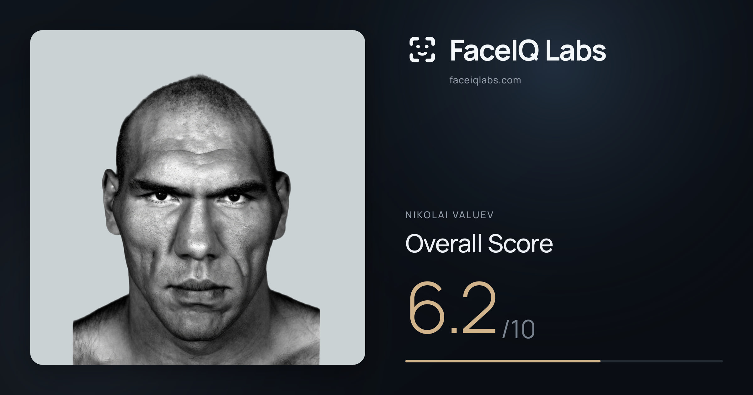 Nikolai Valuev face rating: 6.2/10, with each section's score