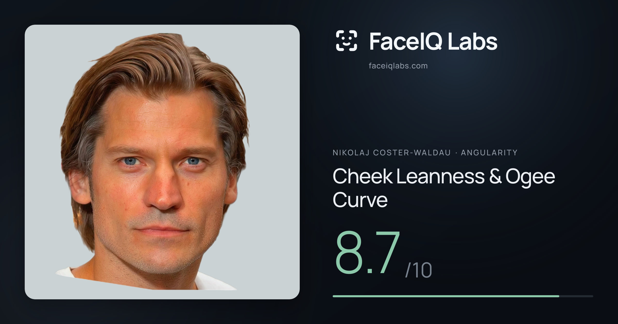 Nikolaj Coster-Waldau Cheek Leanness & Ogee Curve: 8.7/10, drawn on the photo