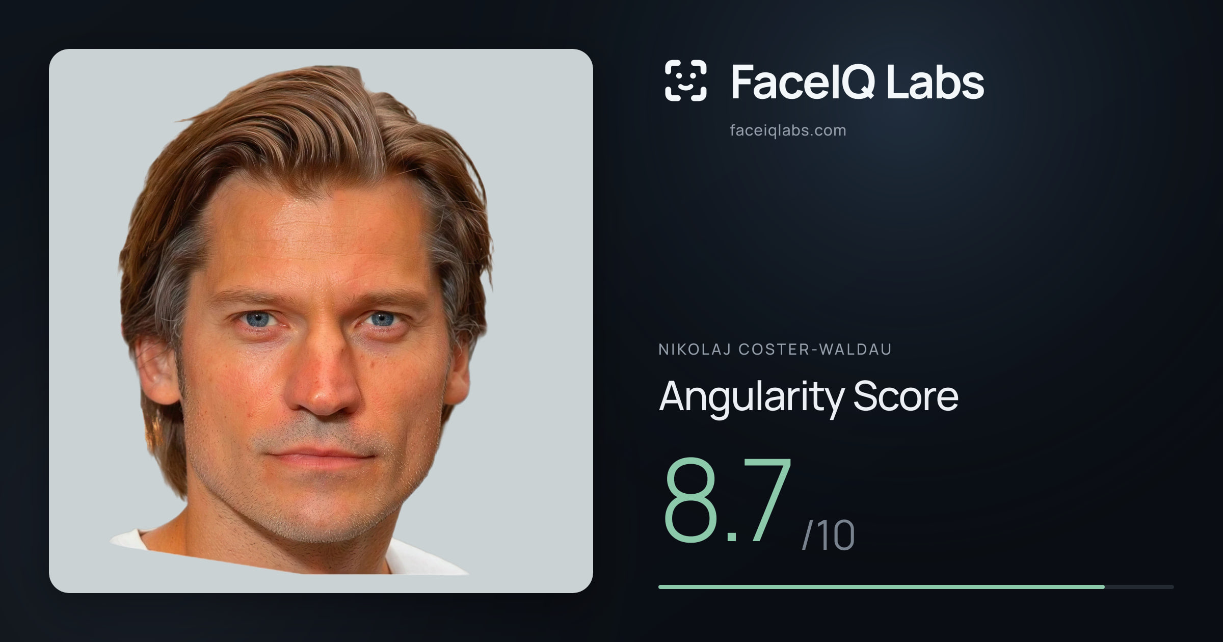 Nikolaj Coster-Waldau Angularity: 8.7/10, with each assessment drawn on the photo