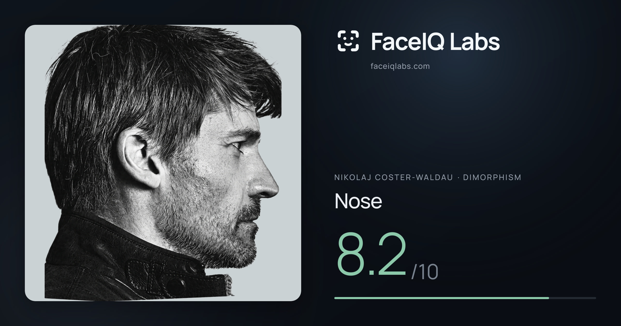 Nikolaj Coster-Waldau Nose: 8.2/10, drawn on the photo