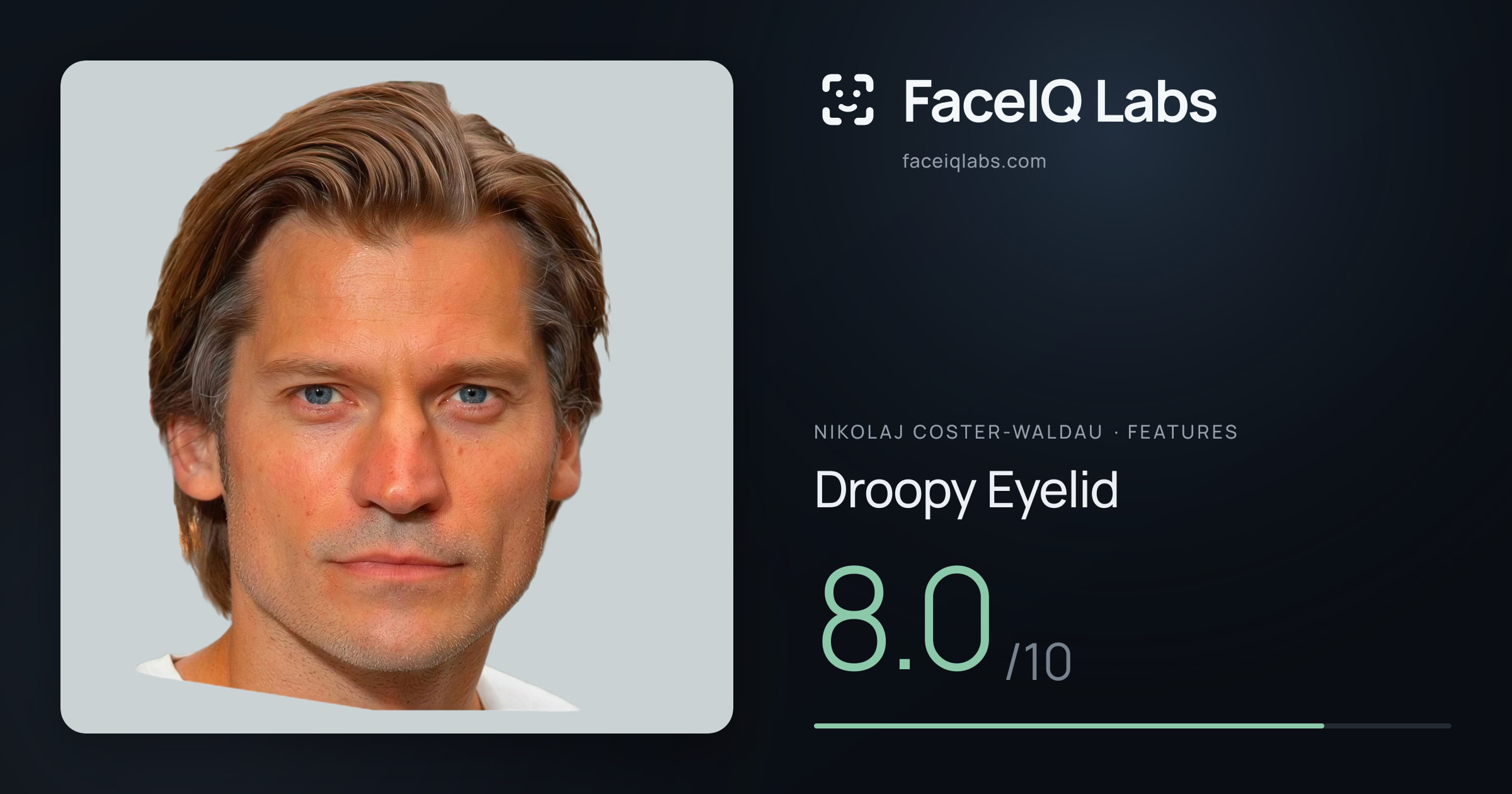 Nikolaj Coster-Waldau Droopy Eyelid: 8.0/10, drawn on the photo