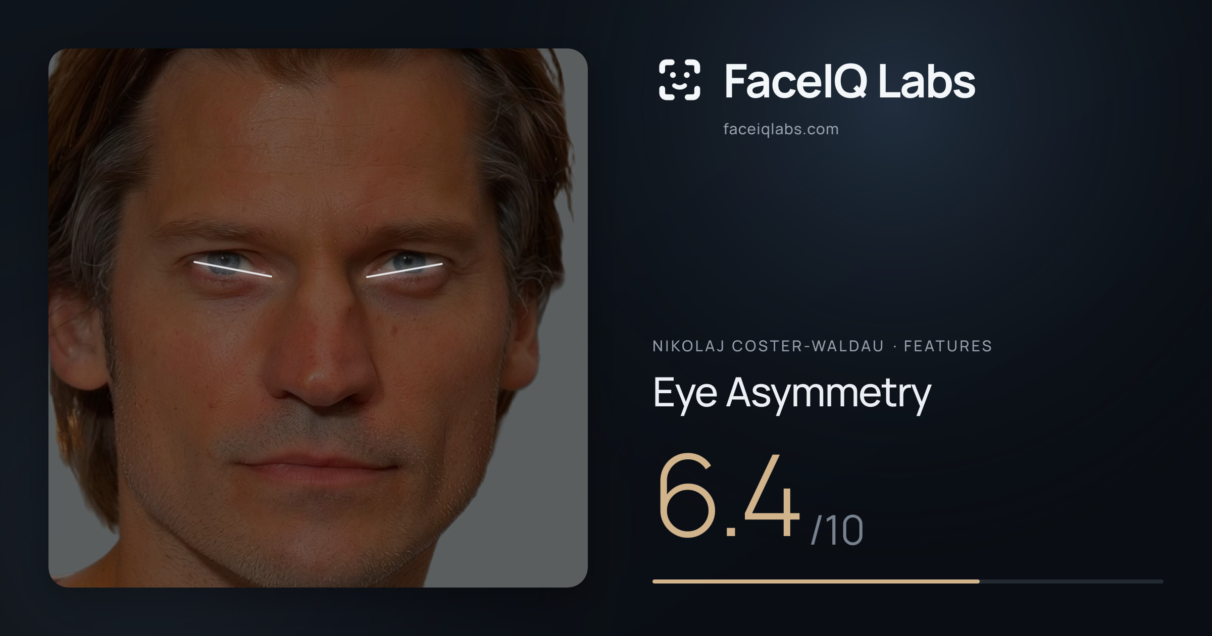 Nikolaj Coster-Waldau Eye Asymmetry: 6.4/10, drawn on the photo