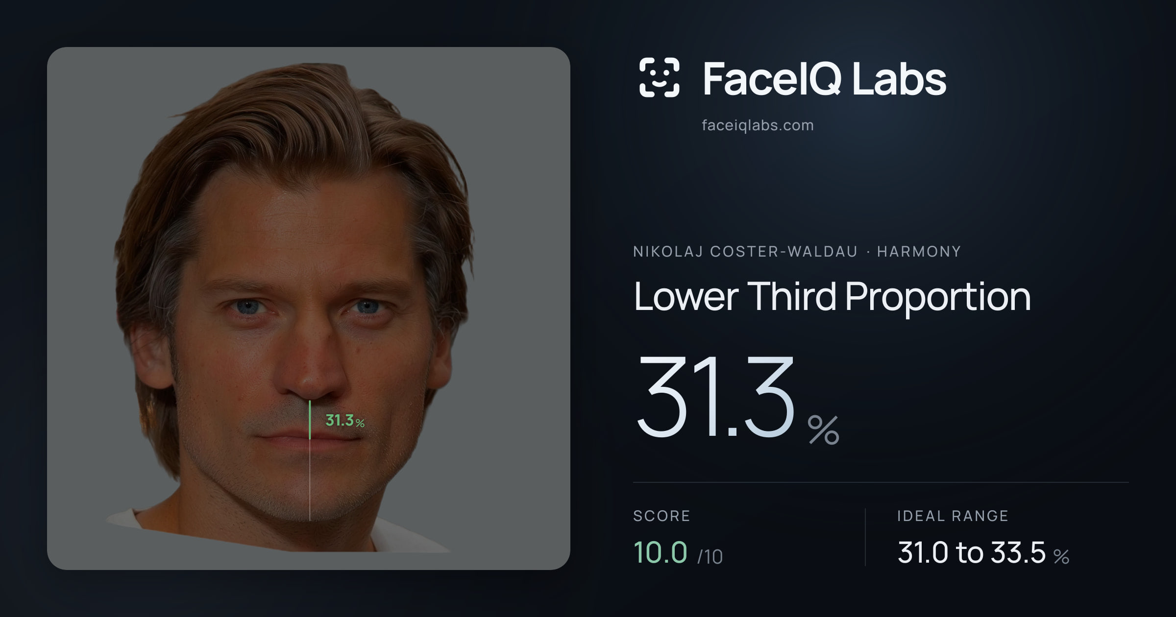 Nikolaj Coster-Waldau Lower Third Proportion: 31.3%, drawn on the photo