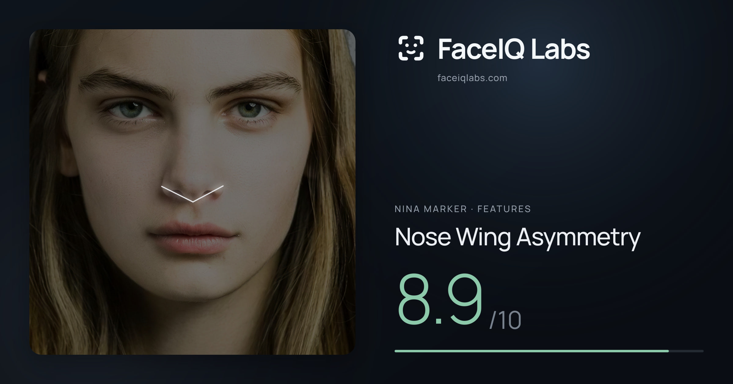 Nina Marker Nose Wing Asymmetry: 8.9/10, drawn on the photo