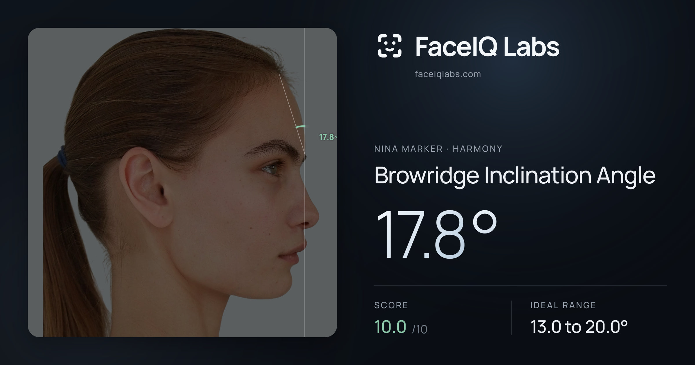 Nina Marker Browridge Inclination Angle: 17.8°, drawn on the photo