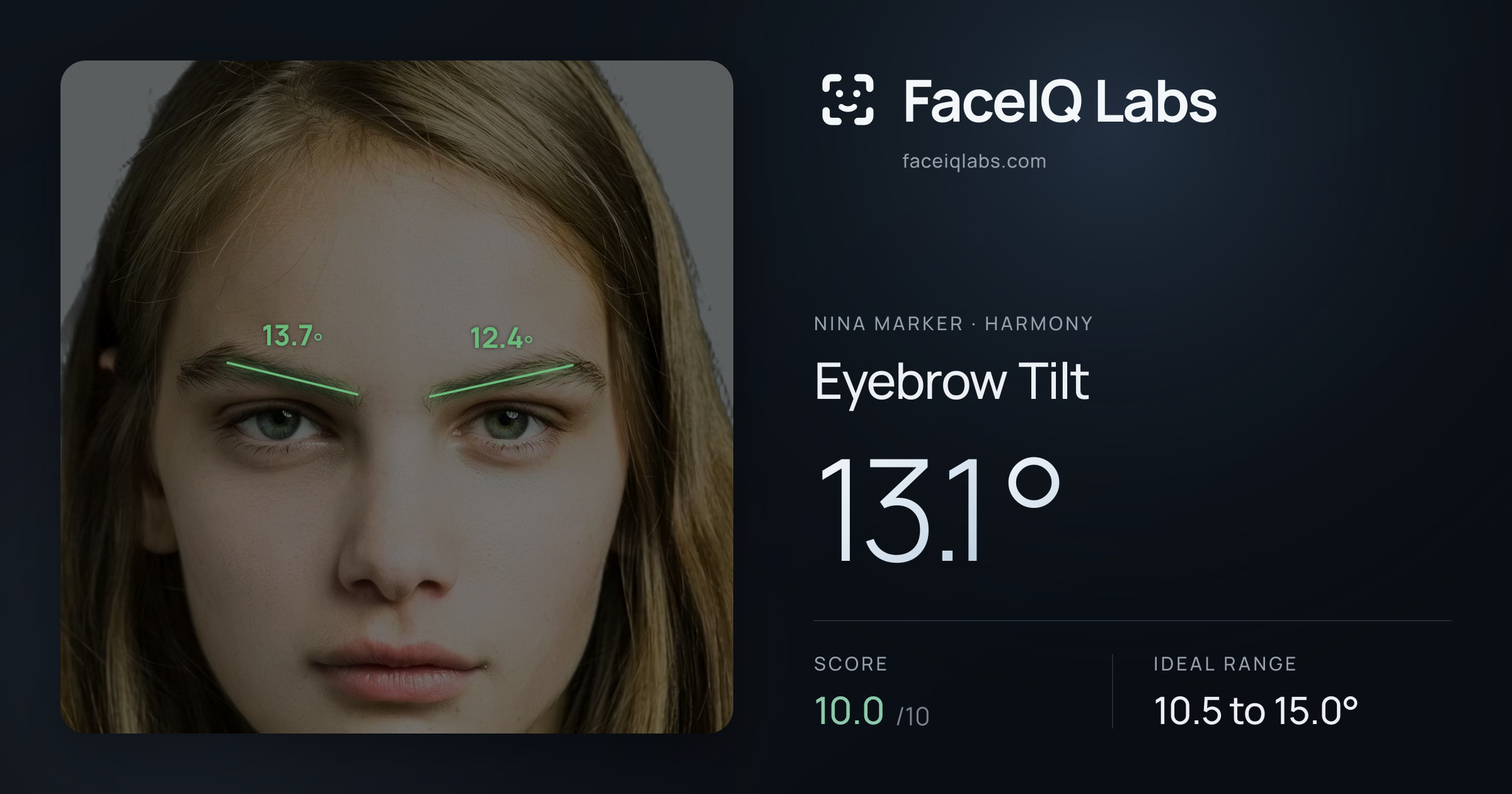 Nina Marker Eyebrow Tilt: 13.1°, drawn on the photo