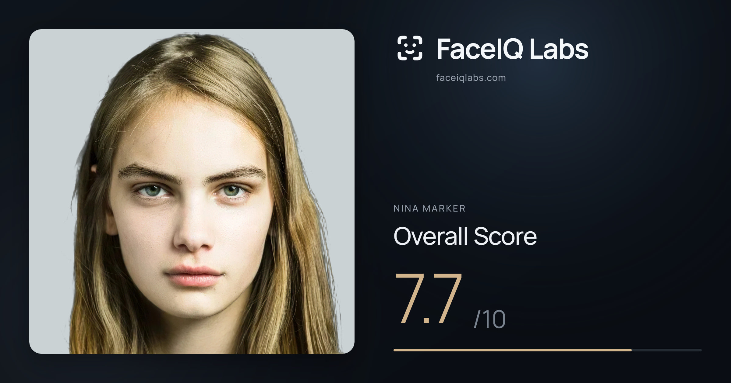 Nina Marker face rating: 7.7/10, with each section's score