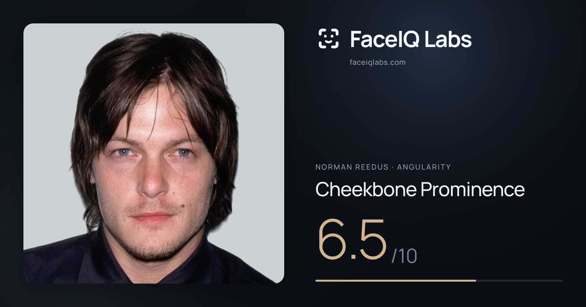 Norman Reedus Cheekbone Prominence: 6.5/10, drawn on the photo