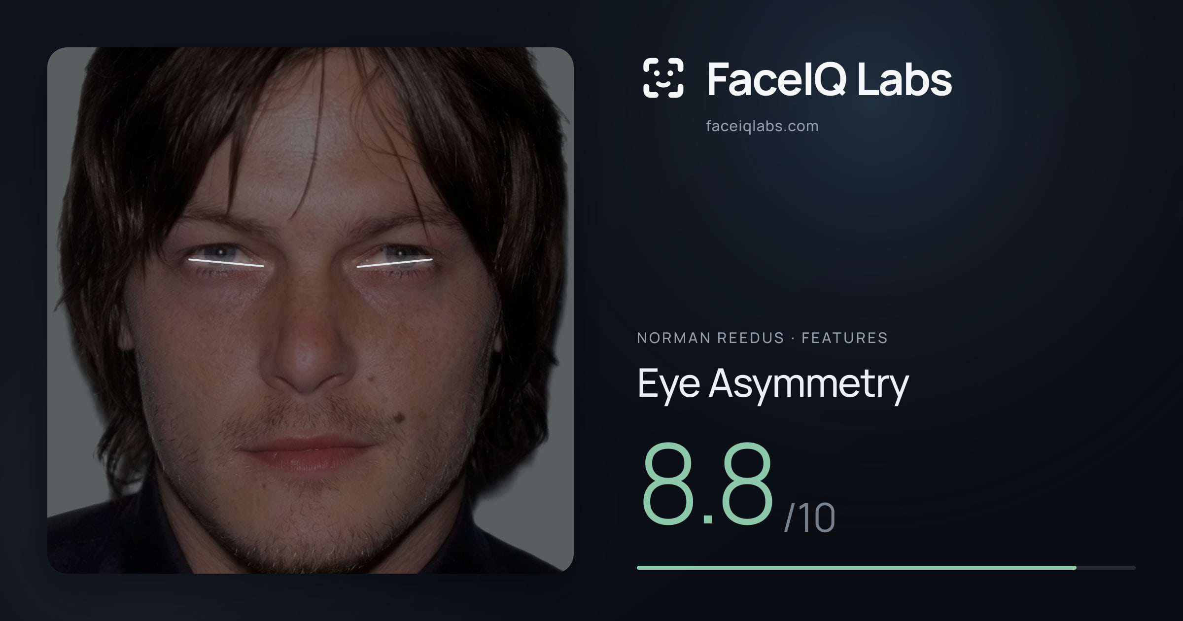 Norman Reedus Eye Asymmetry: 8.8/10, drawn on the photo