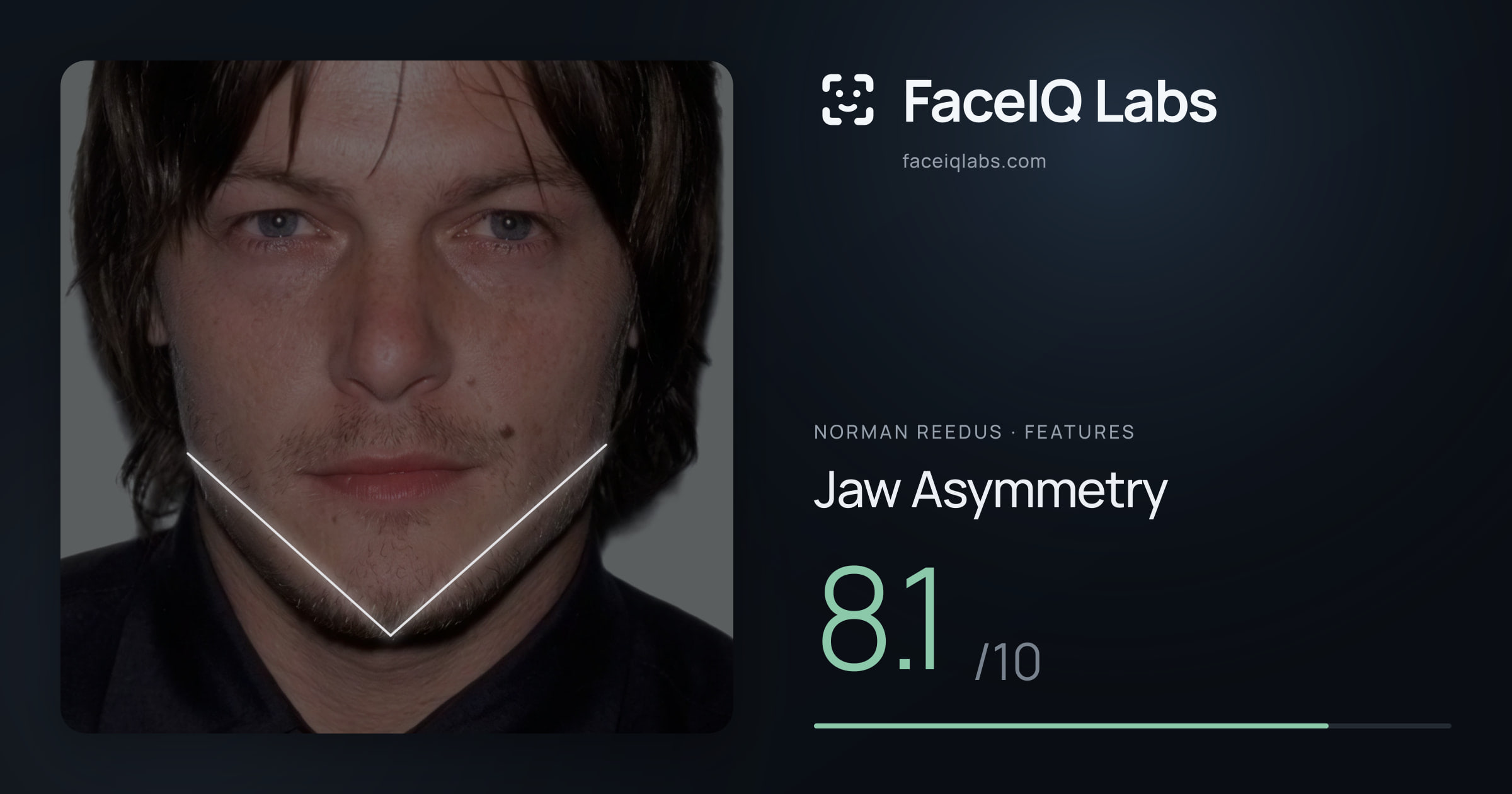 Norman Reedus Jaw Asymmetry: 8.1/10, drawn on the photo