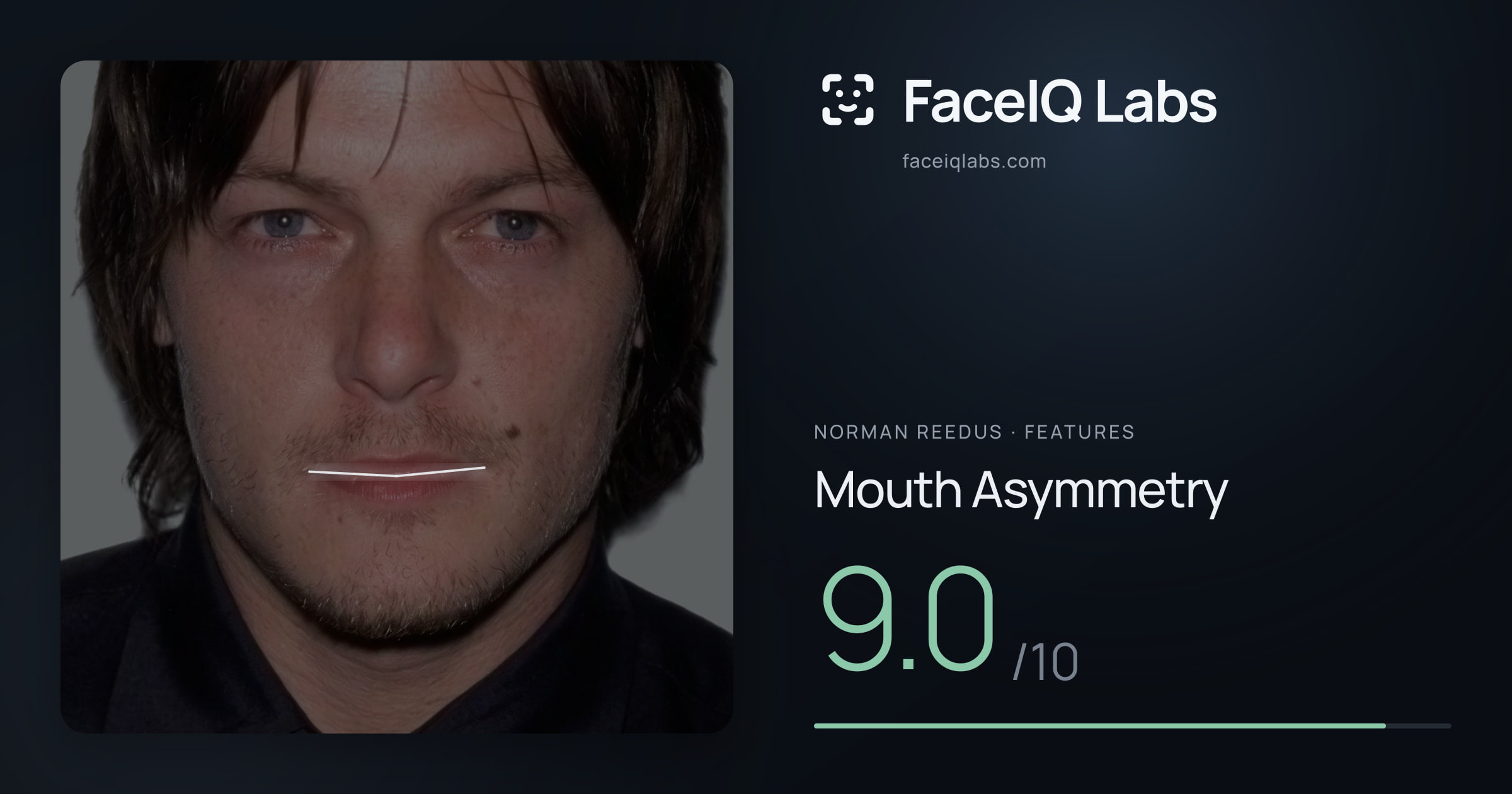 Norman Reedus Mouth Asymmetry: 9.0/10, drawn on the photo