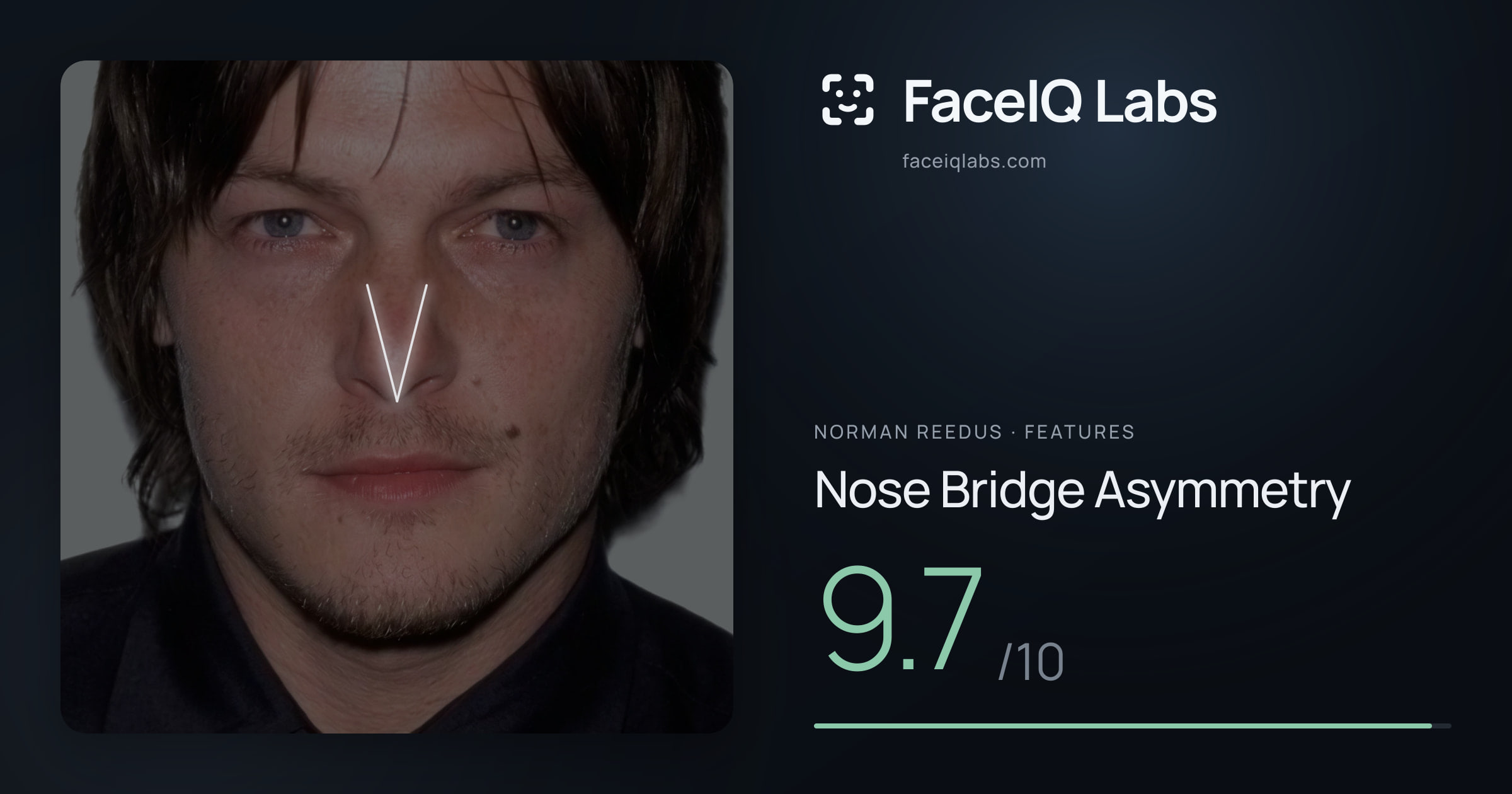 Norman Reedus Nose Bridge Asymmetry: 9.7/10, drawn on the photo