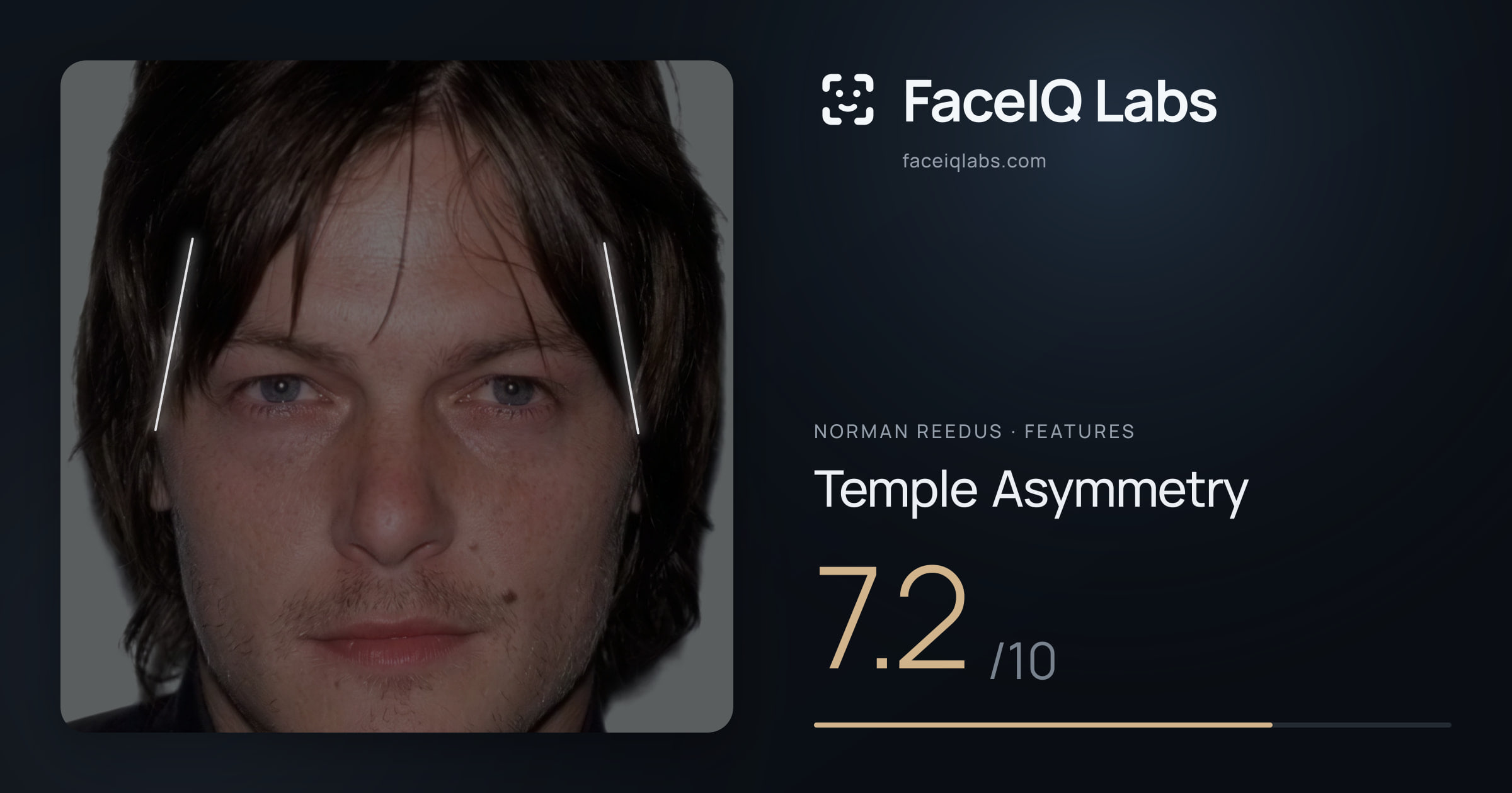 Norman Reedus Temple Asymmetry: 7.2/10, drawn on the photo