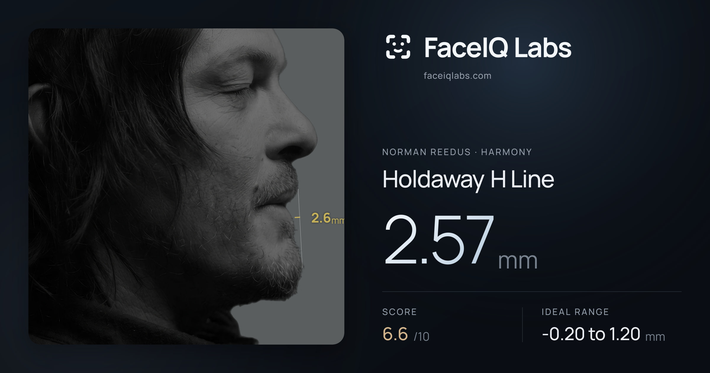 Norman Reedus Holdaway H Line: 2.57mm, drawn on the photo