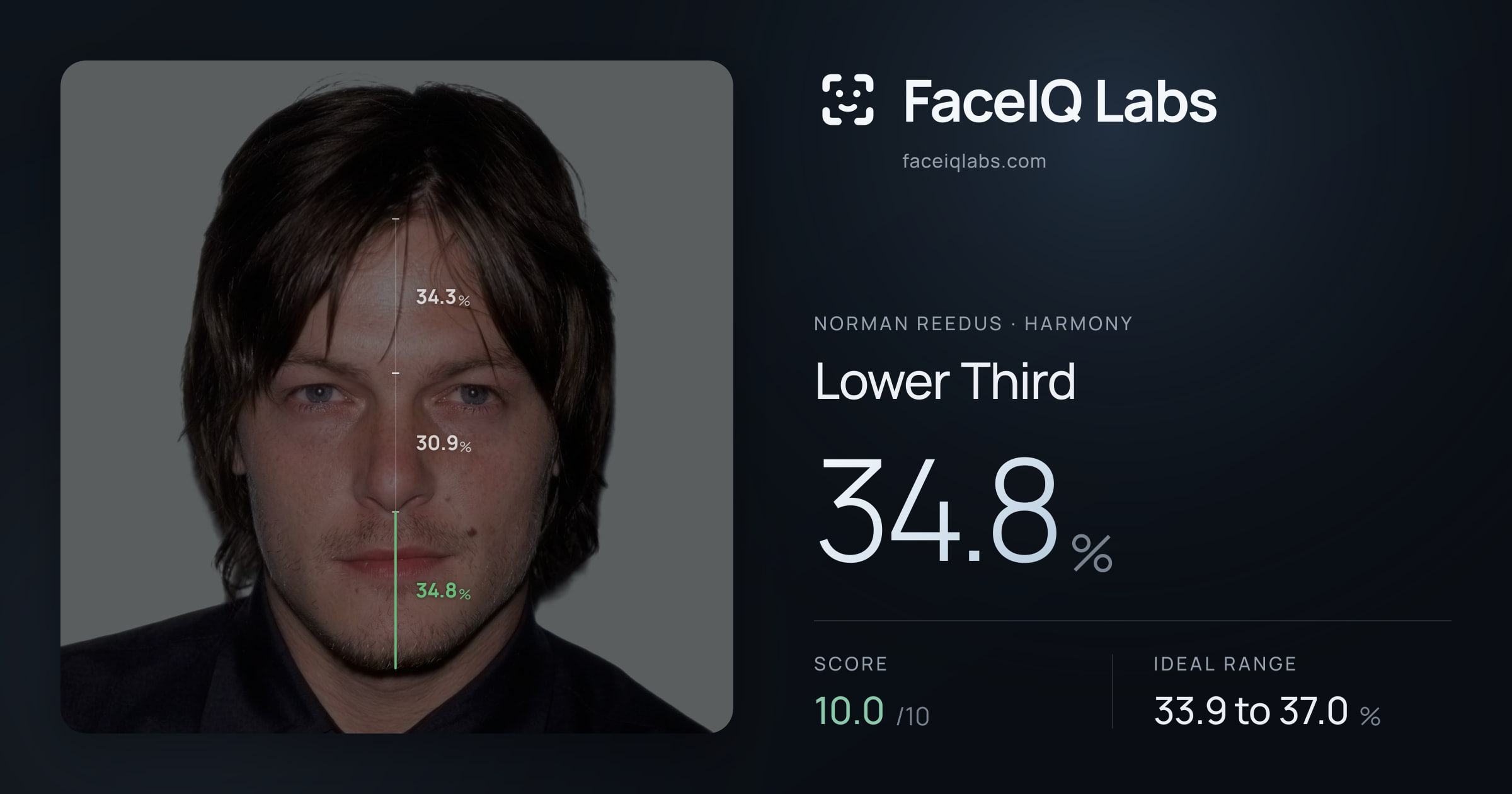 Norman Reedus Lower Third: 34.8%, drawn on the photo