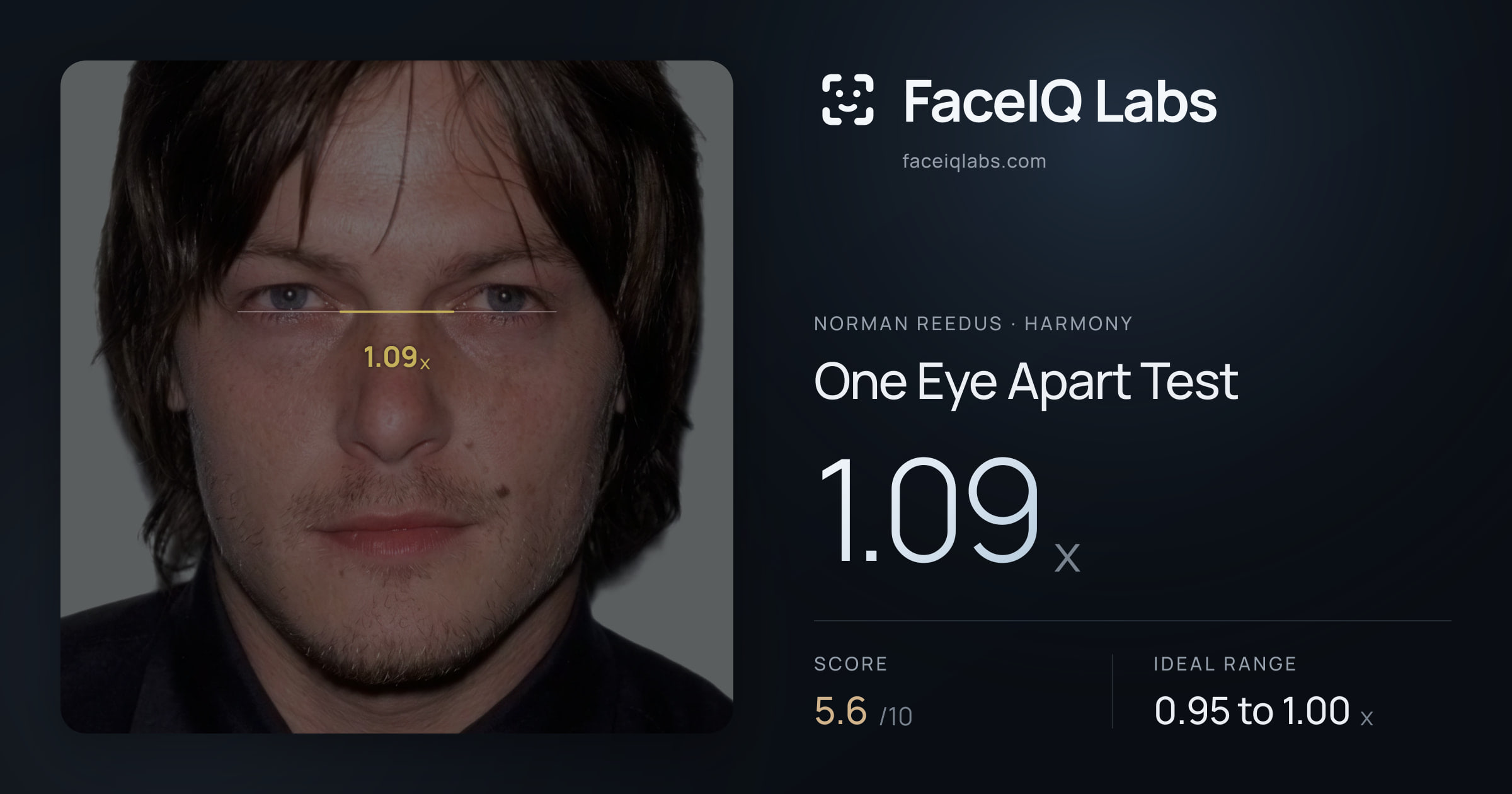 Norman Reedus One Eye Apart Test: 1.09x, drawn on the photo