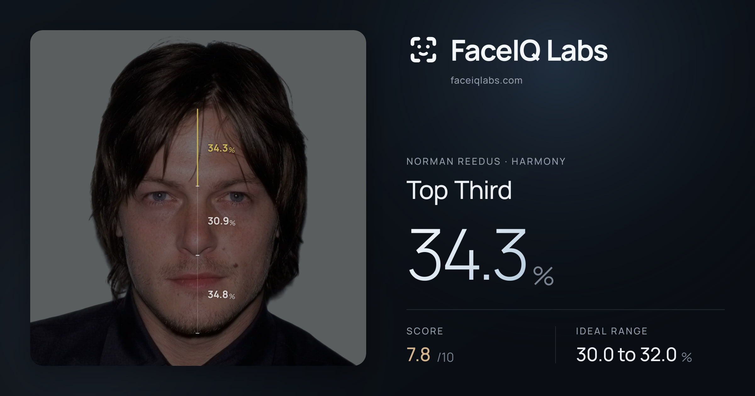 Norman Reedus Top Third: 34.3%, drawn on the photo