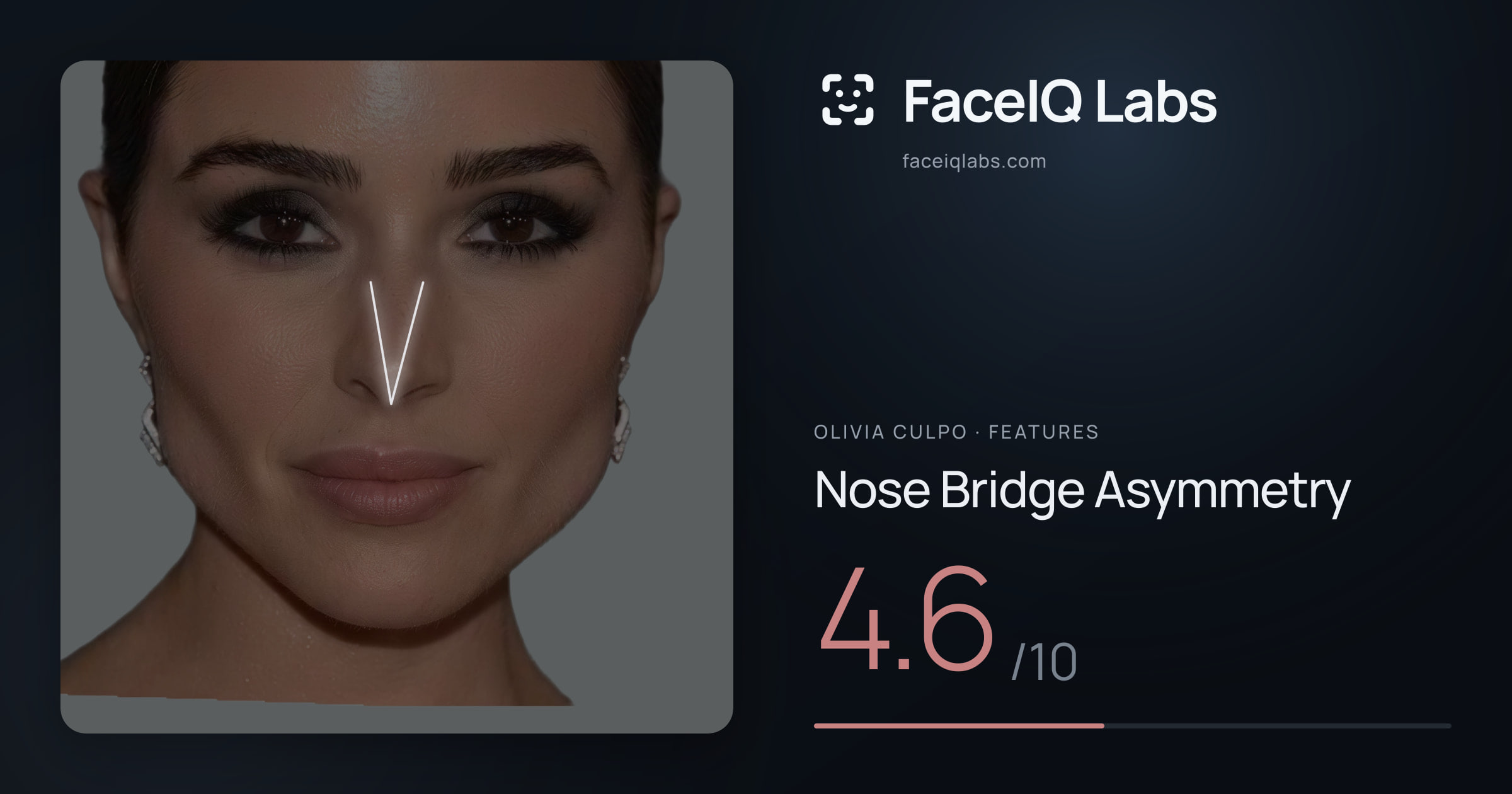 Olivia Culpo Nose Bridge Asymmetry: 4.6/10, drawn on the photo