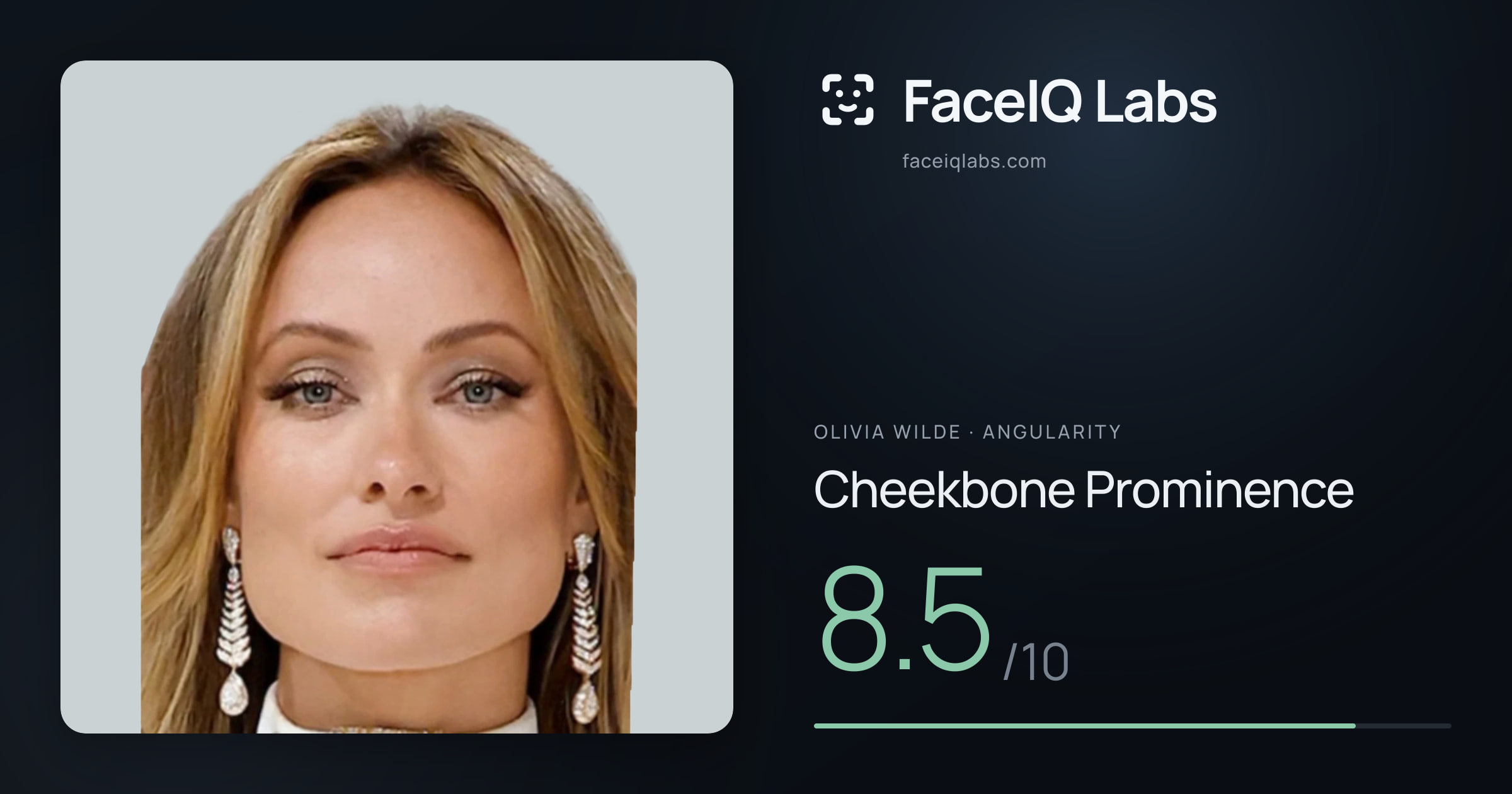 Olivia Wilde Cheekbone Prominence: 8.5/10, drawn on the photo