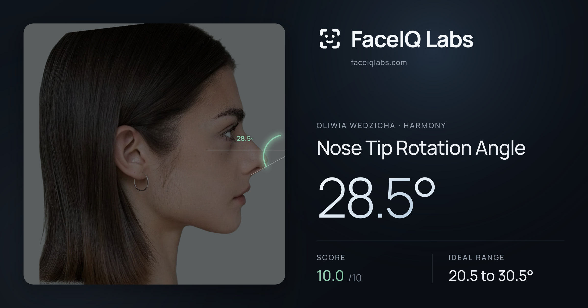 Oliwia Wedzicha Nose Tip Rotation Angle: 28.5°, drawn on the photo