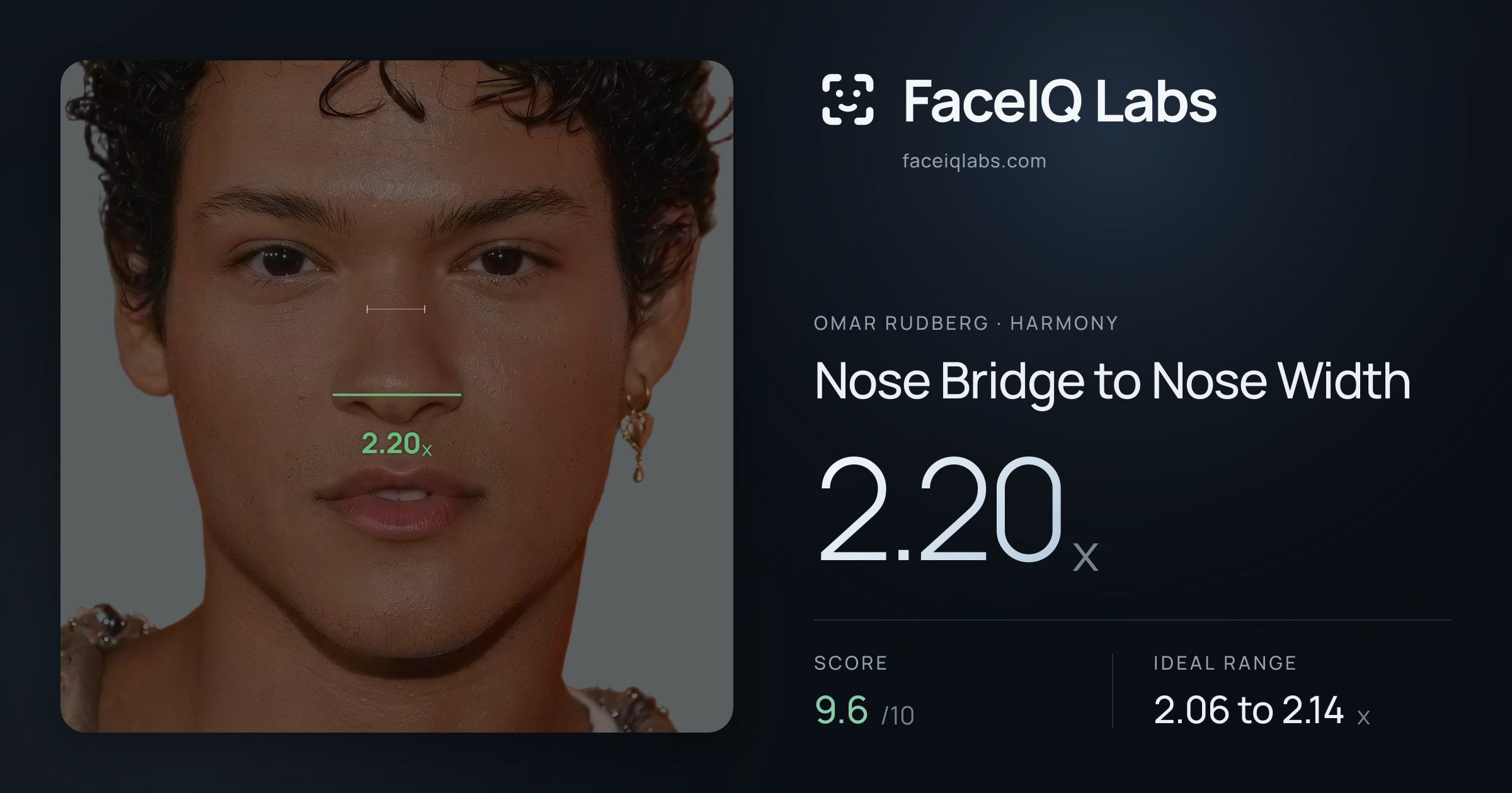 Omar Rudberg Nose Bridge to Nose Width: 2.20x, drawn on the photo