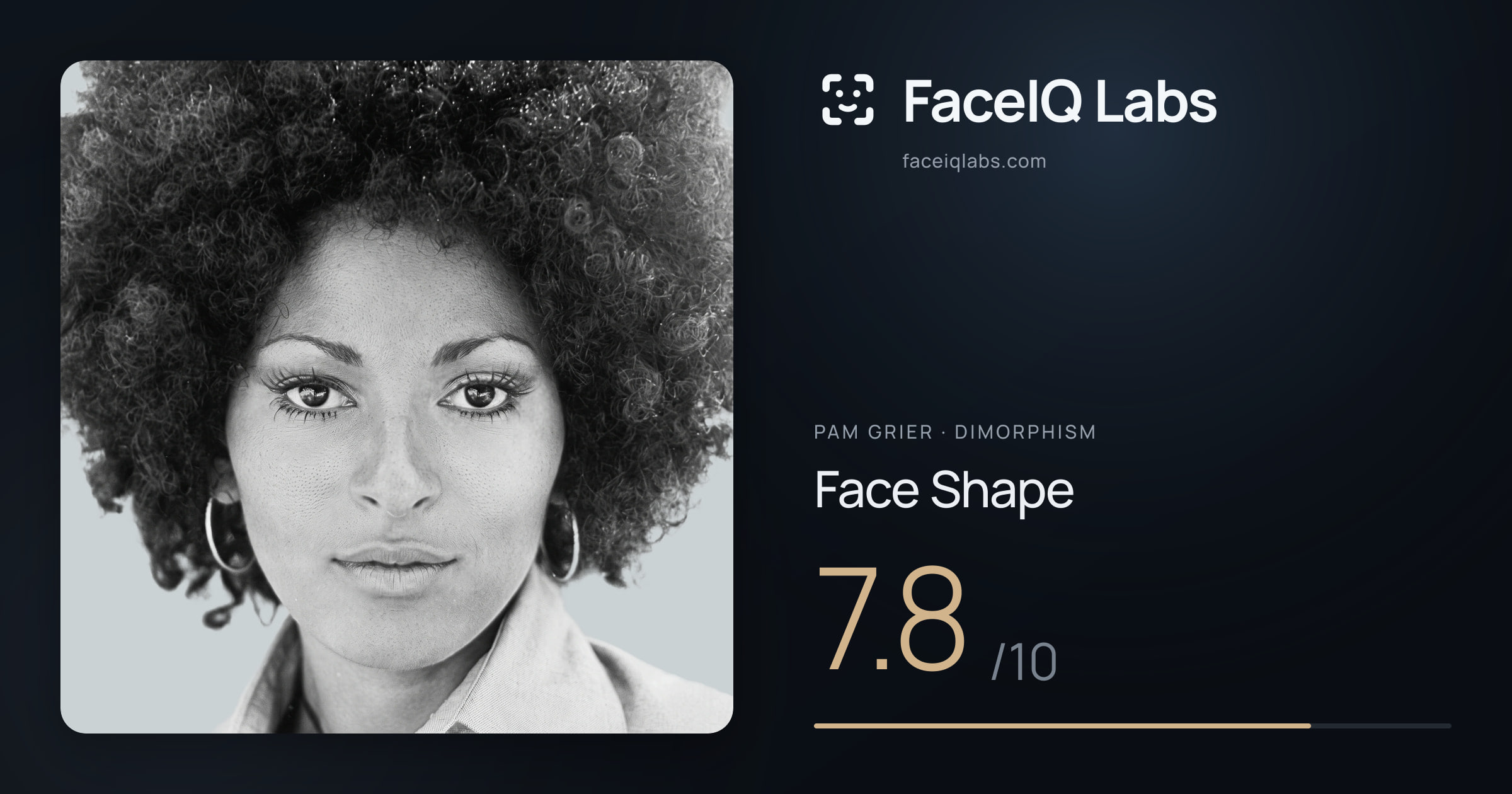 Pam Grier Face Shape: 7.8/10, drawn on the photo