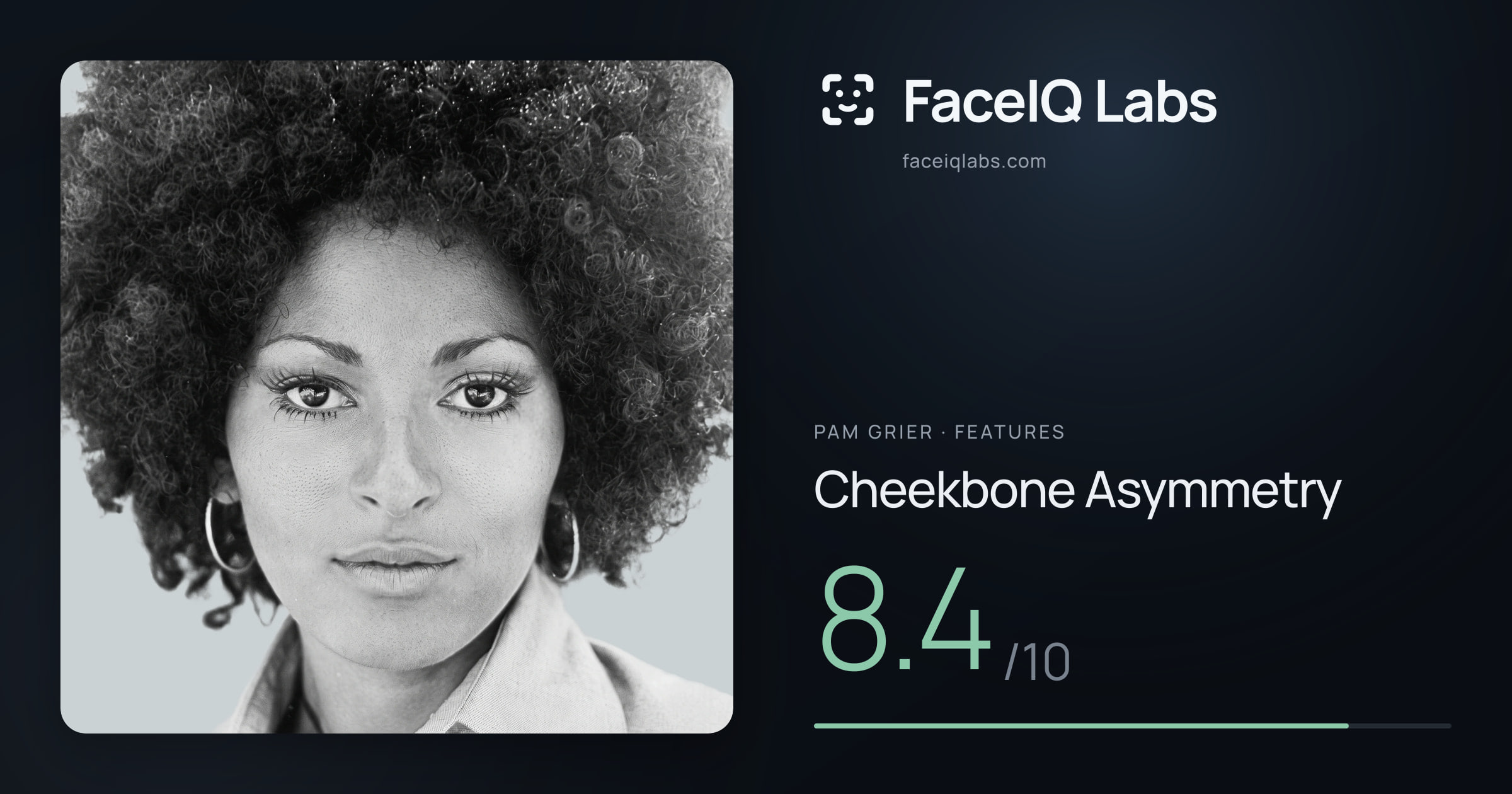 Pam Grier Cheekbone Asymmetry: 8.4/10, drawn on the photo