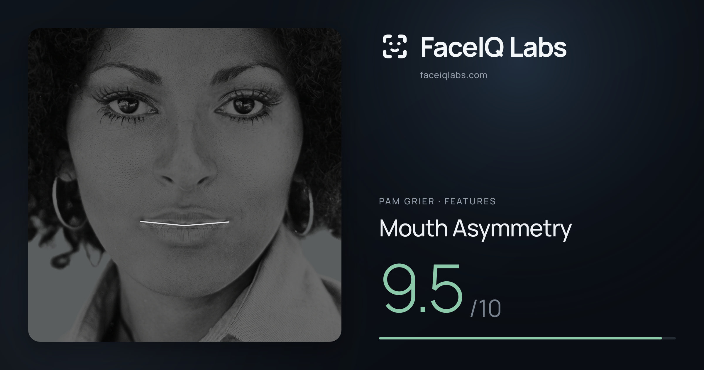 Pam Grier Mouth Asymmetry: 9.5/10, drawn on the photo