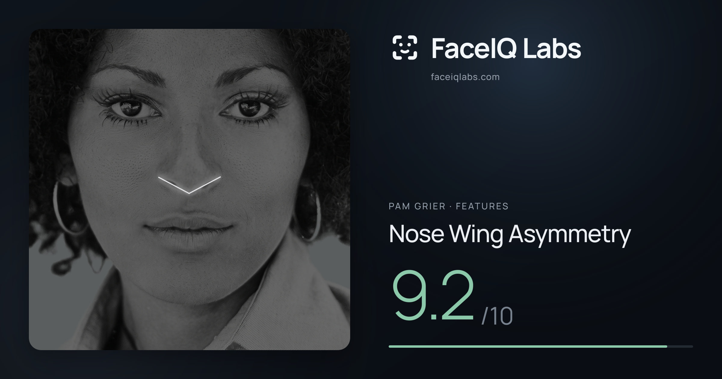 Pam Grier Nose Wing Asymmetry: 9.2/10, drawn on the photo
